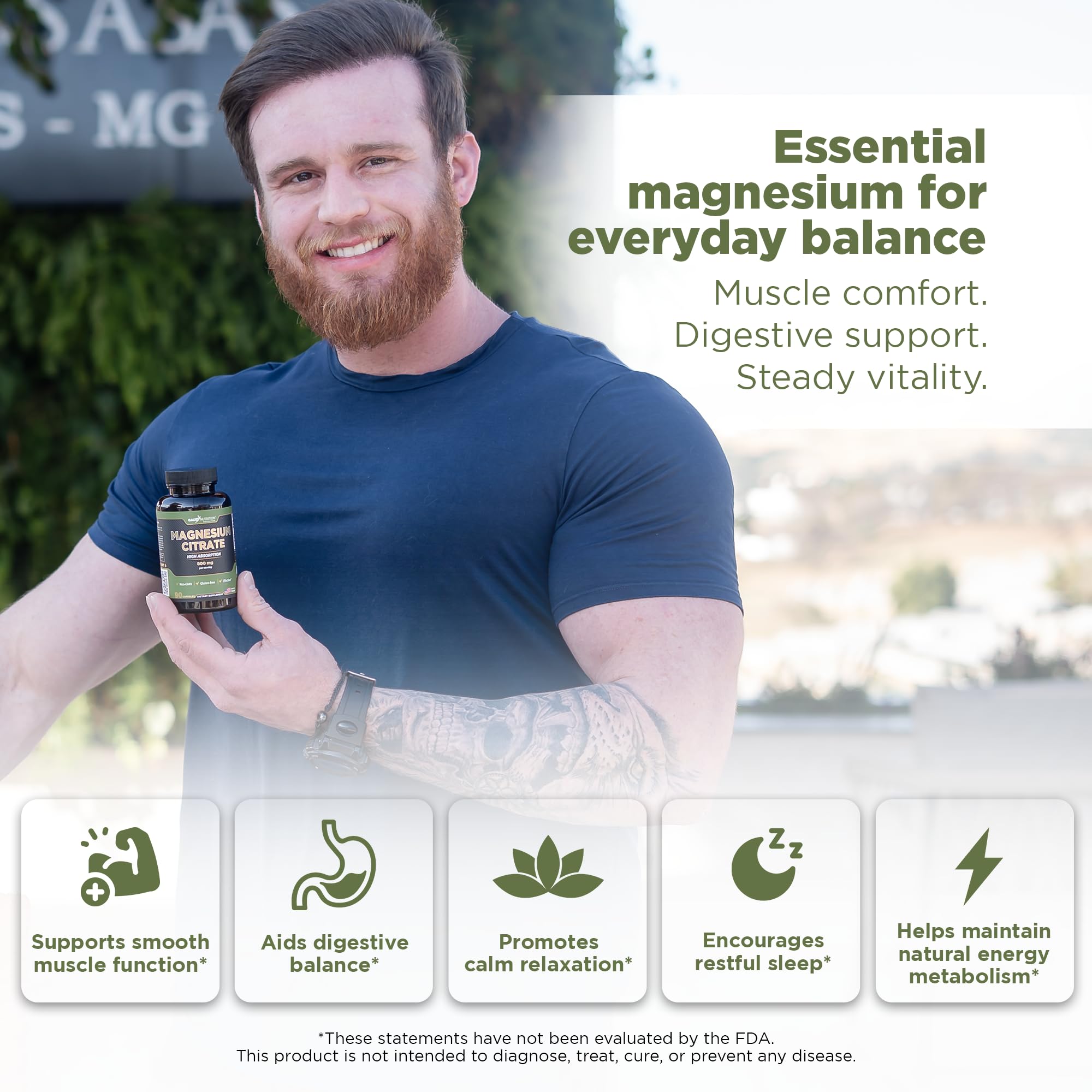GADE NUTRITION Magnesio Citrato - cápsulas vegetales listas para tomar, apoyo a la salud