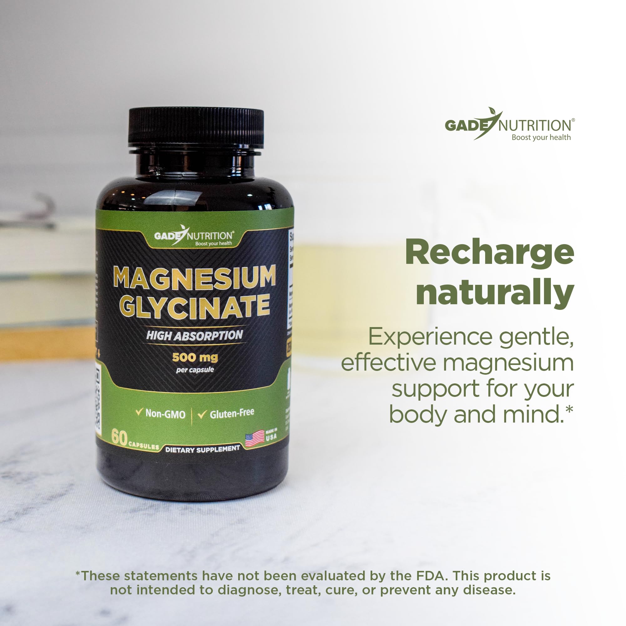 GADE NUTRITION Cápsulas Magnesio glicinato 500 mg: soporte nervioso y muscular.