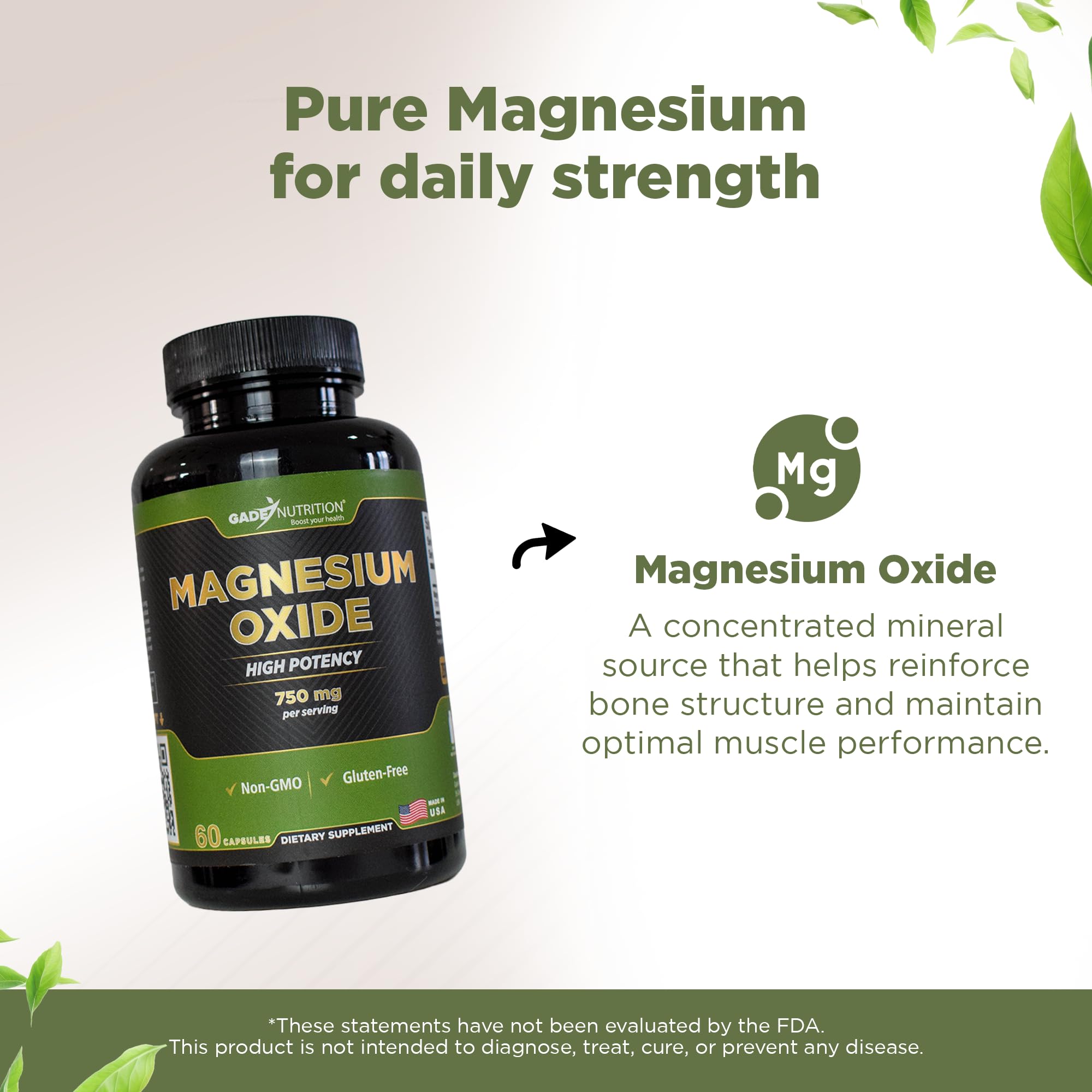 Gade Nutrition cápsulas de magnesio oxido para digestivo y equilibrio mineral.