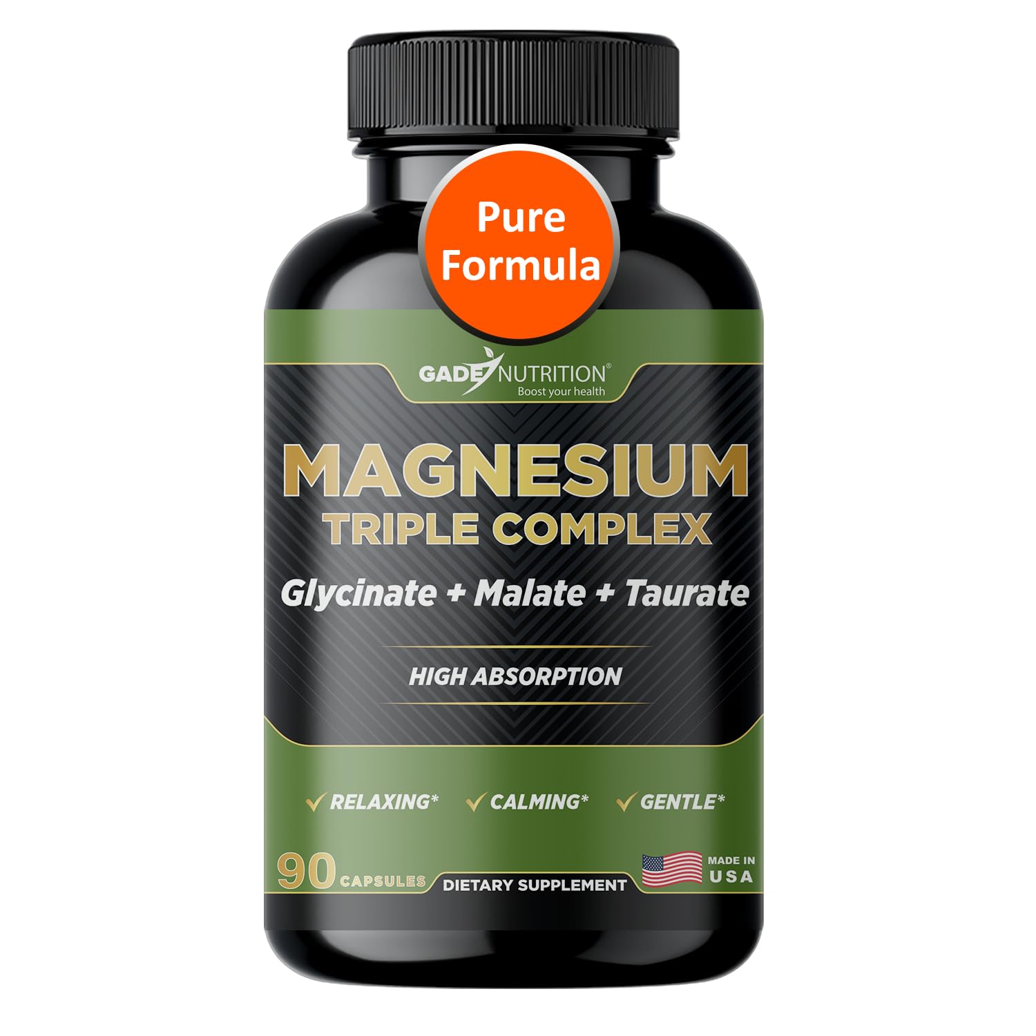 GADE NUTRITION Magnesium Triple Complex, botella elegante para descanso y calma.