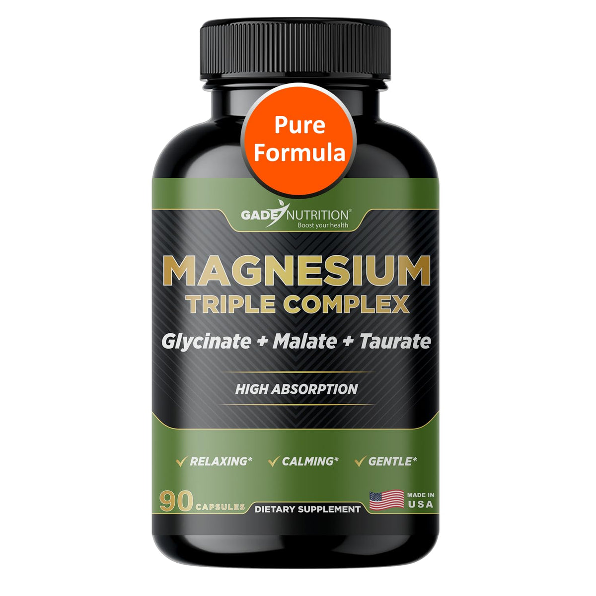 GADE NUTRITION Magnesium Triple Complex, botella elegante para descanso y calma.