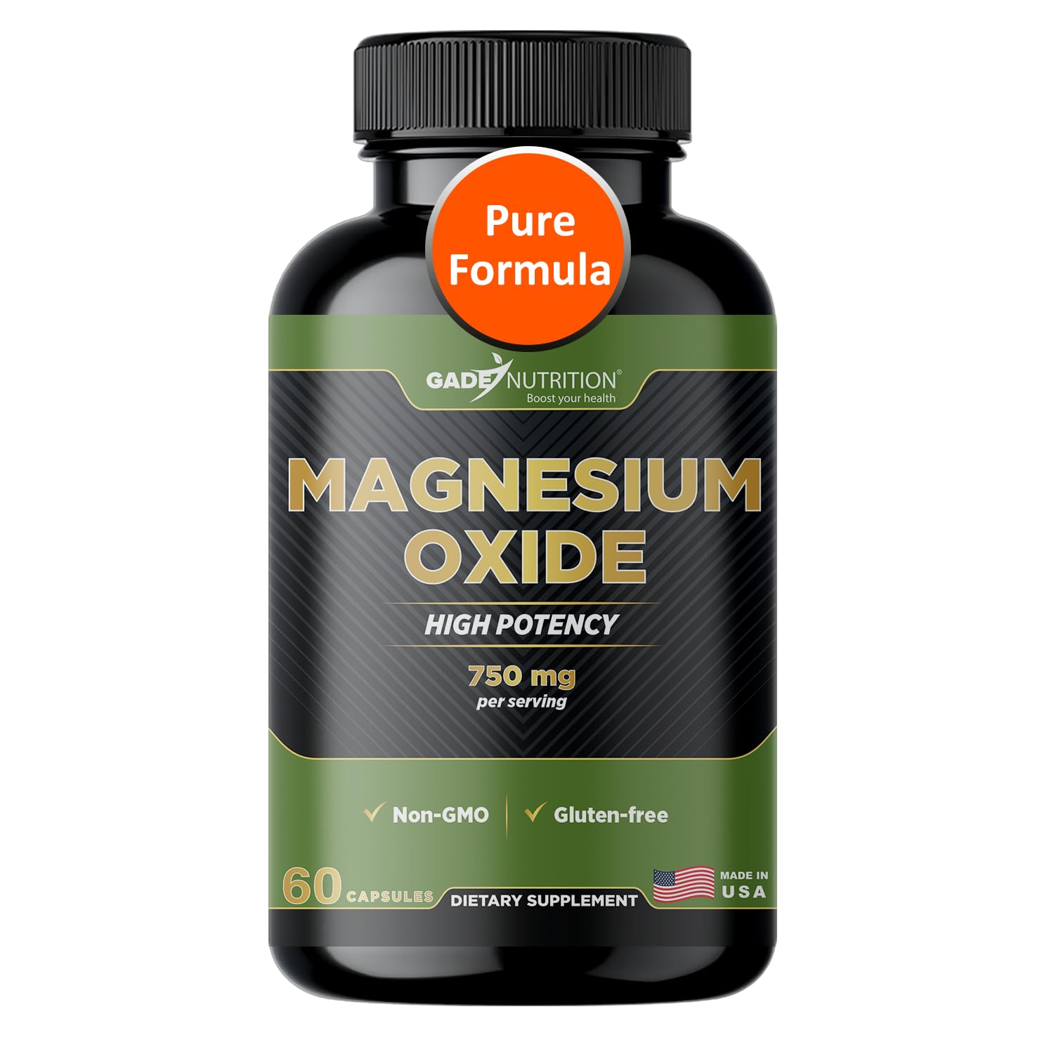Gade Nutrition Oxido de Magnesio puro en botella para uso diario.