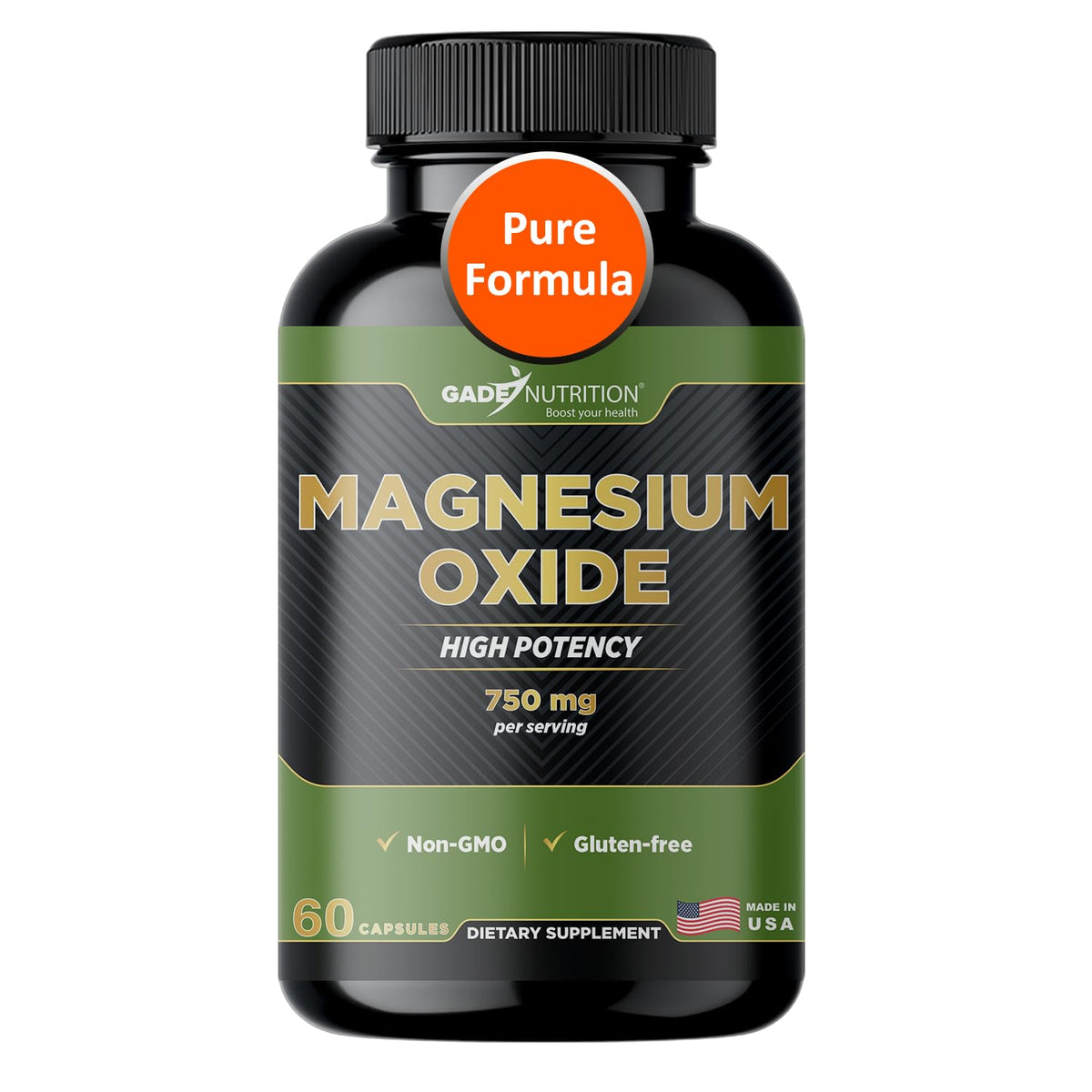 Gade Nutrition Oxido de Magnesio puro en botella para uso diario.
