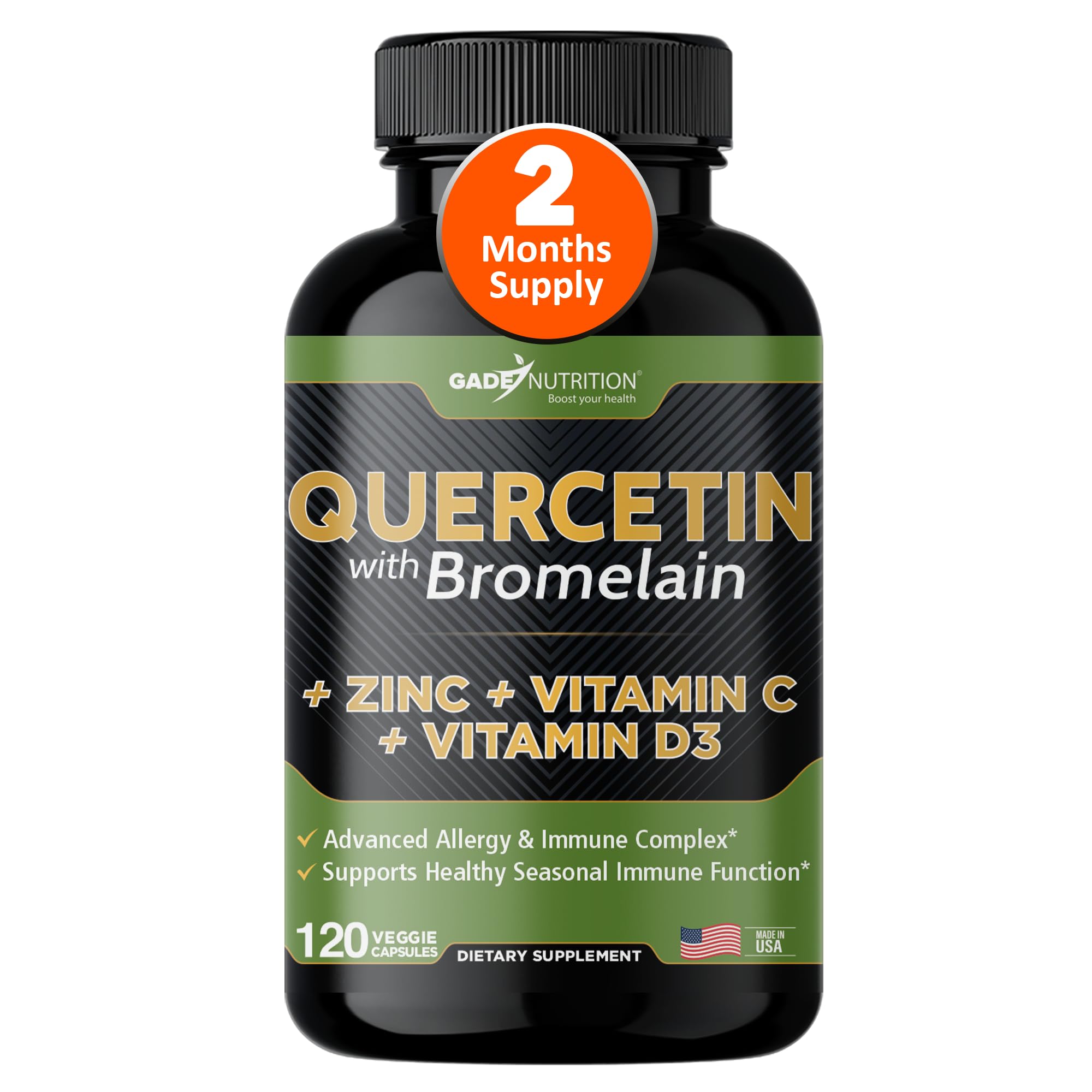 GADE NUTRITION Quercetina con bromelina en cápsulas para apoyo al sistema inmunitario.