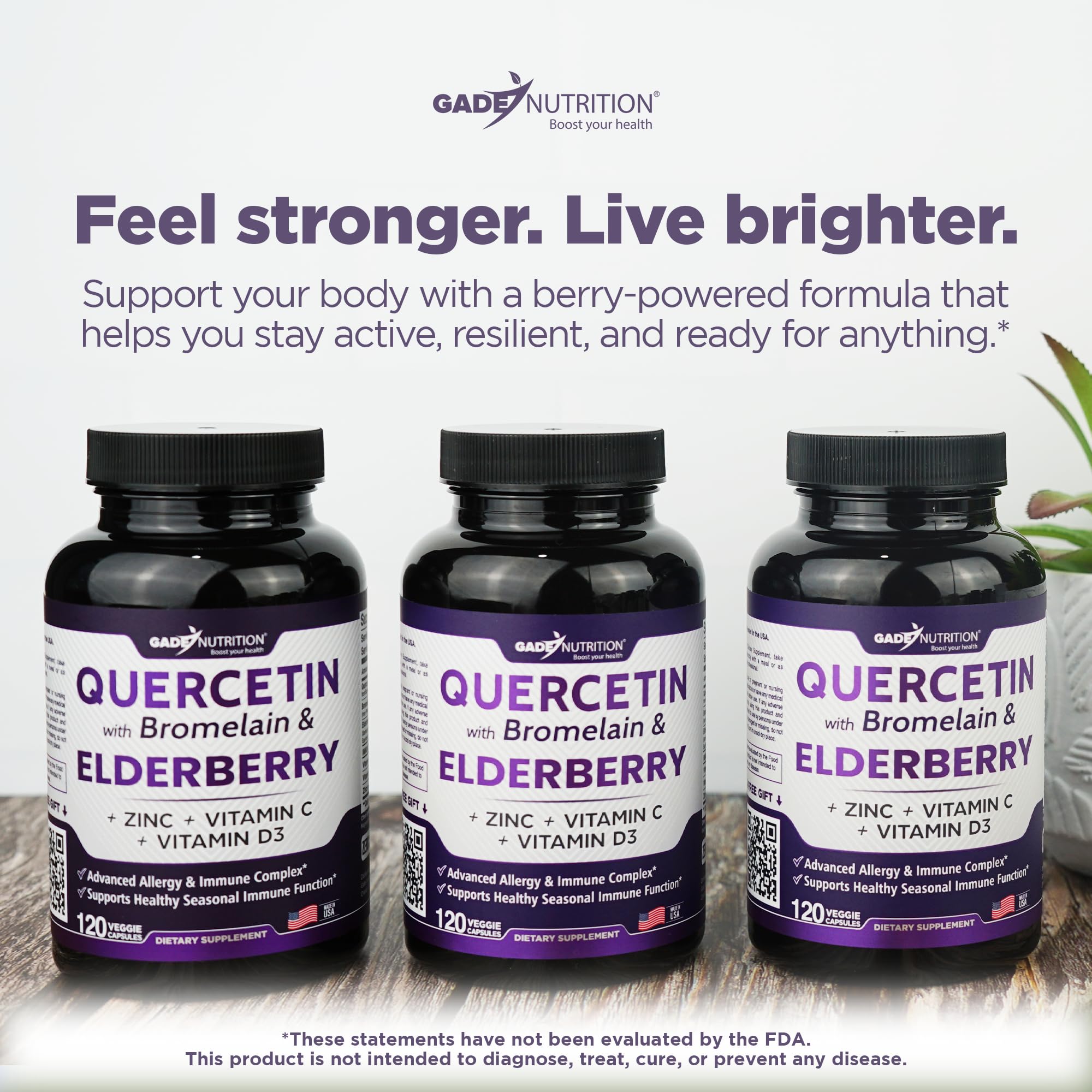 GADE NUTRITION Quercetina con Bromelina y Saúco, uso diario: rutina fácil.
