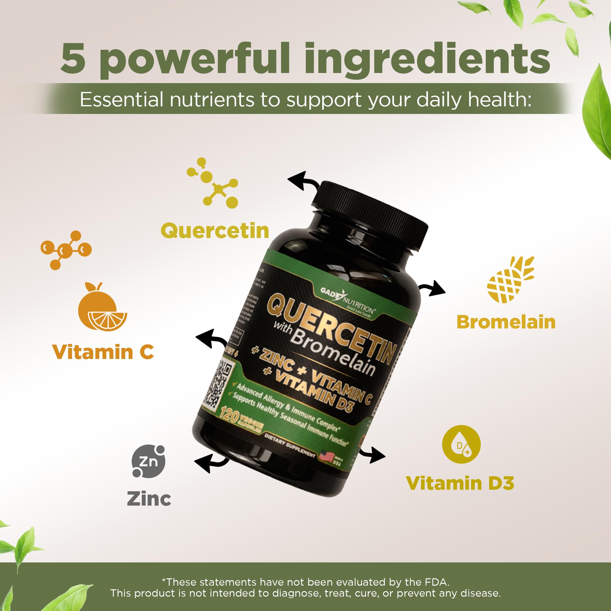 GADE NUTRITION mezcla de vitamina C, D3 y zinc para apoyo general.