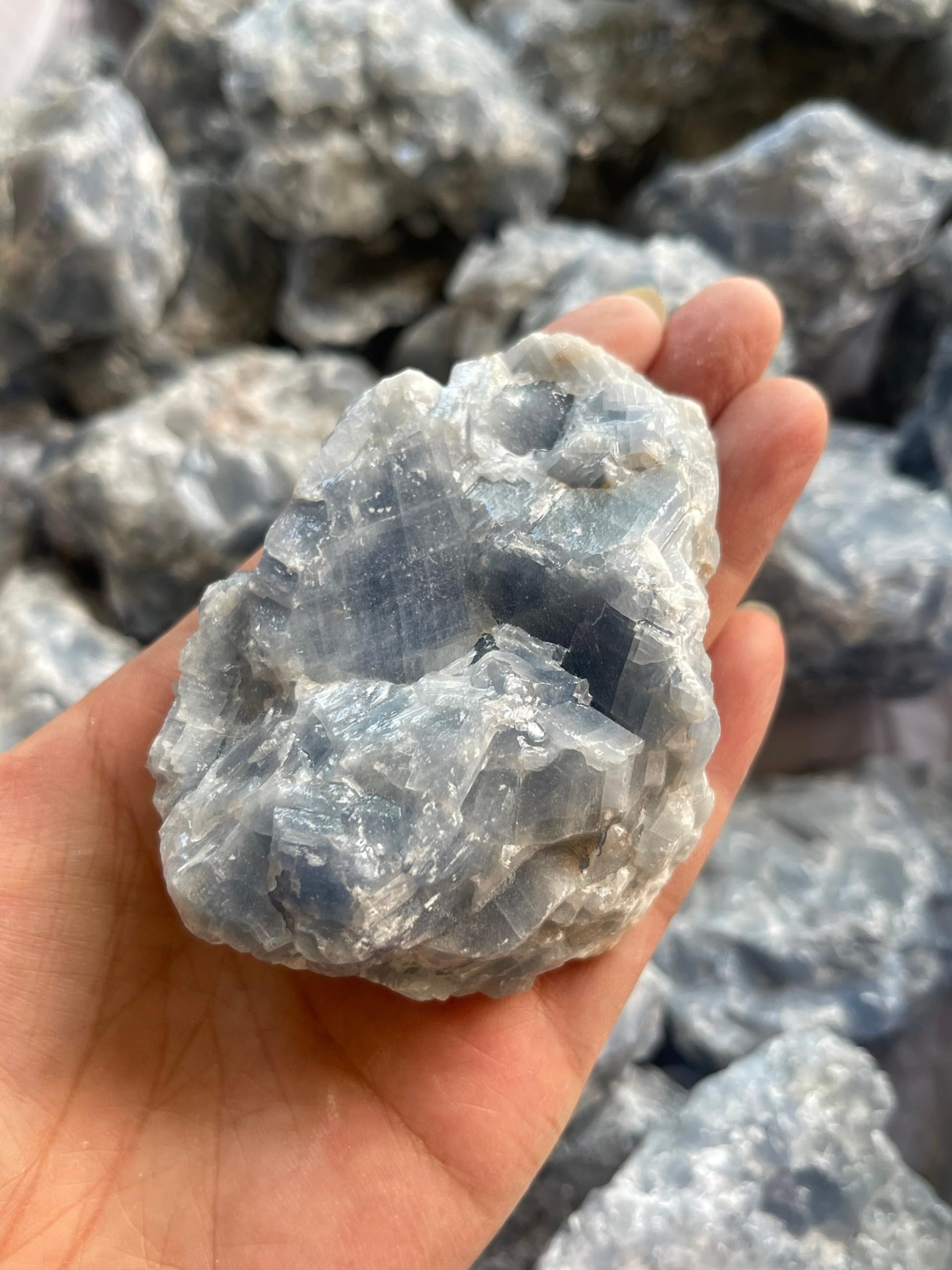 Calcita azul para exhibición, GAF TREASURES, piedra natural para colección.