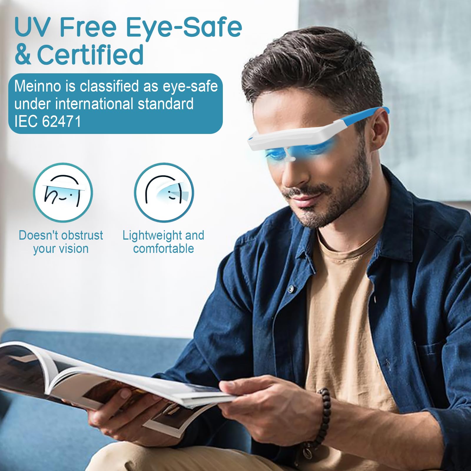 Uso de gafas de terapia de luz durante desayuno y lectura