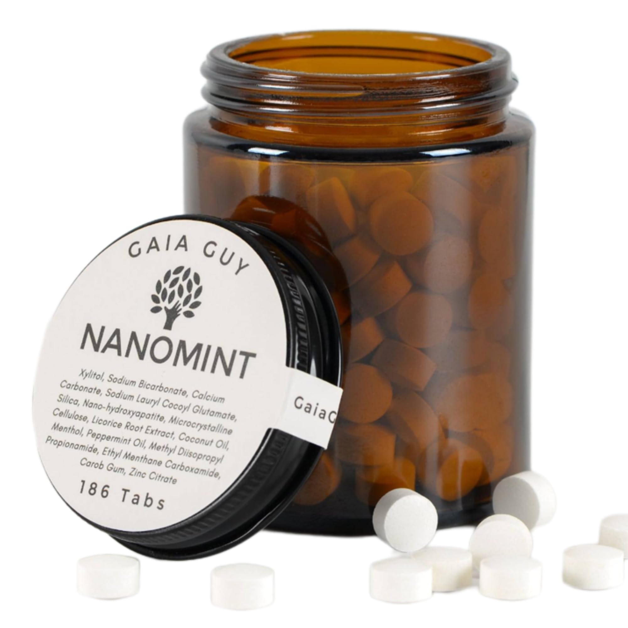 Gaia Guy NanoMint: tabletas dentales en frasco de vidrio para cuidado oral sin fluoruro
