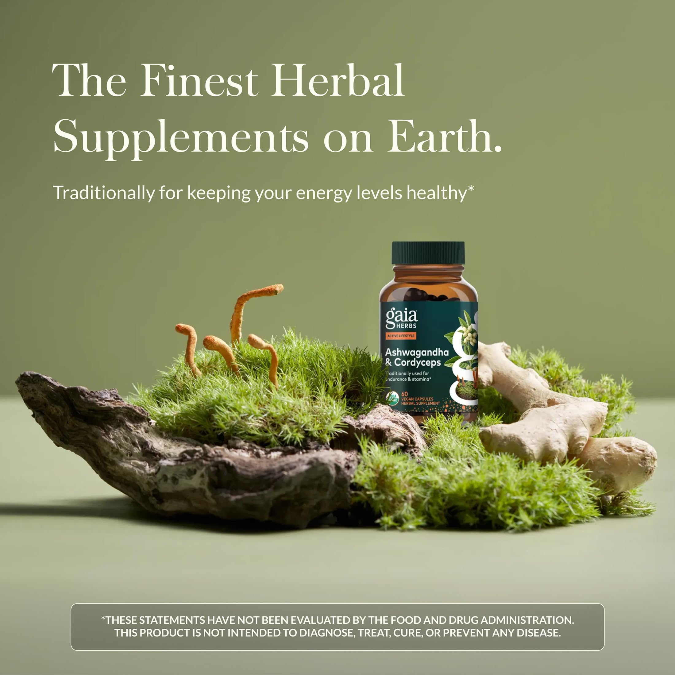 Gaia Herbs Adaptogen Performance: cápsulas en primer plano para claridad y resistencia diaria.
