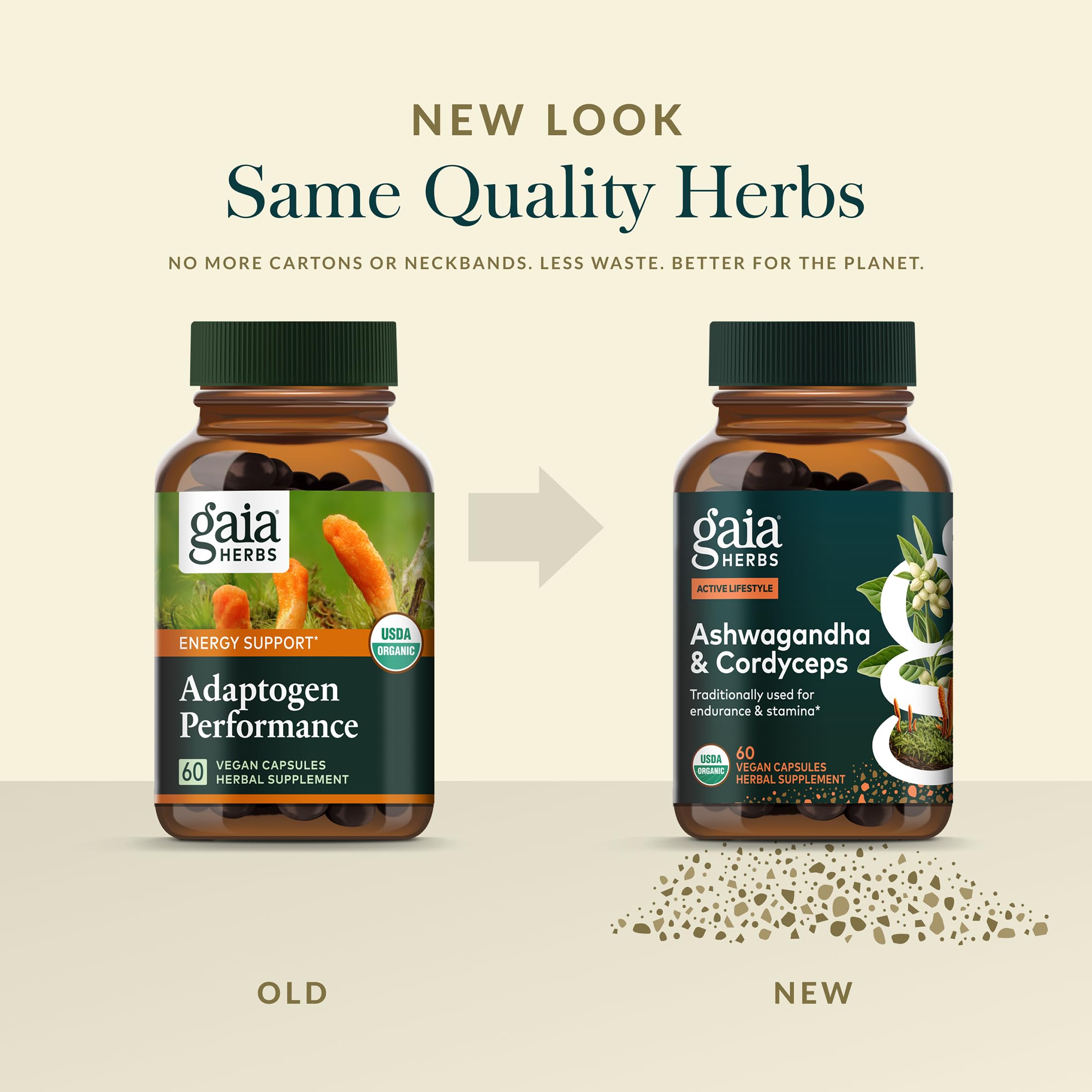 Gaia Herbs Adaptogen Performance: escena activa al aire libre para mantener energía.