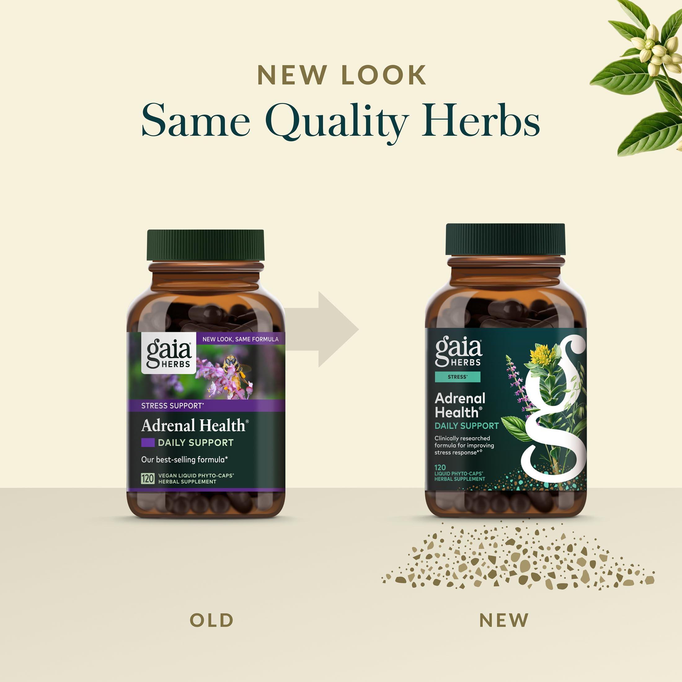 Gaia Herbs Adrenal Health, contenedor-cápsulas, fácil de tragar.