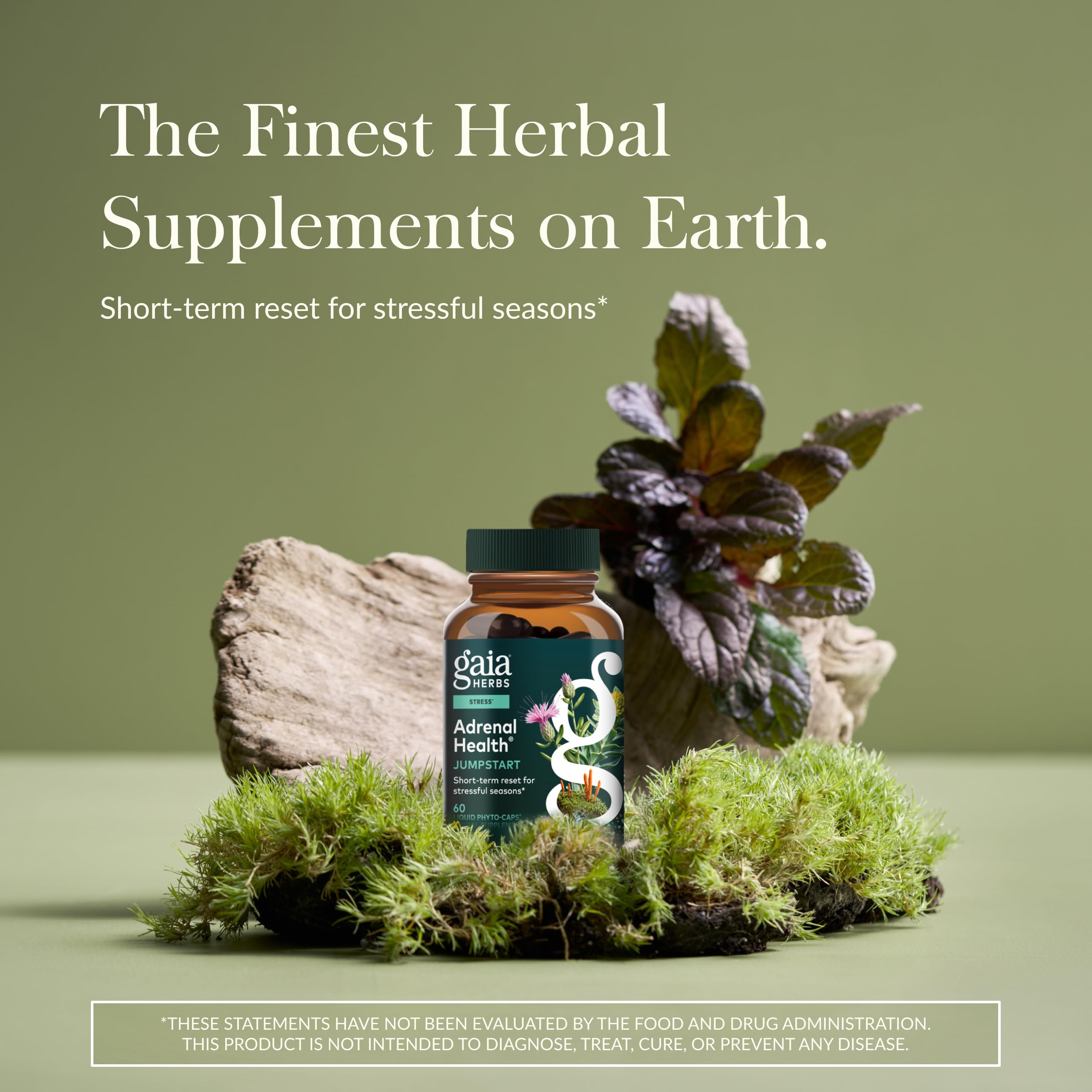 Gaia Herbs Adrenal Health Jumpstart — cápsulas en primer plano para soporte adrenal