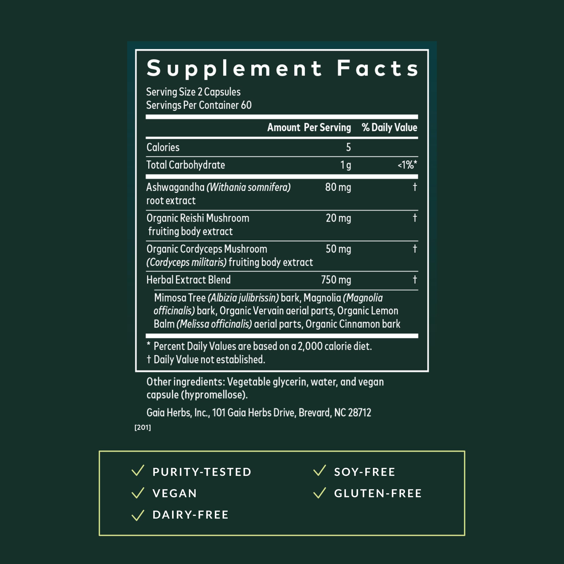 Capsulas vegetales de Gaia Herbs Adrenal Health Nightly Restore listas para tomar.