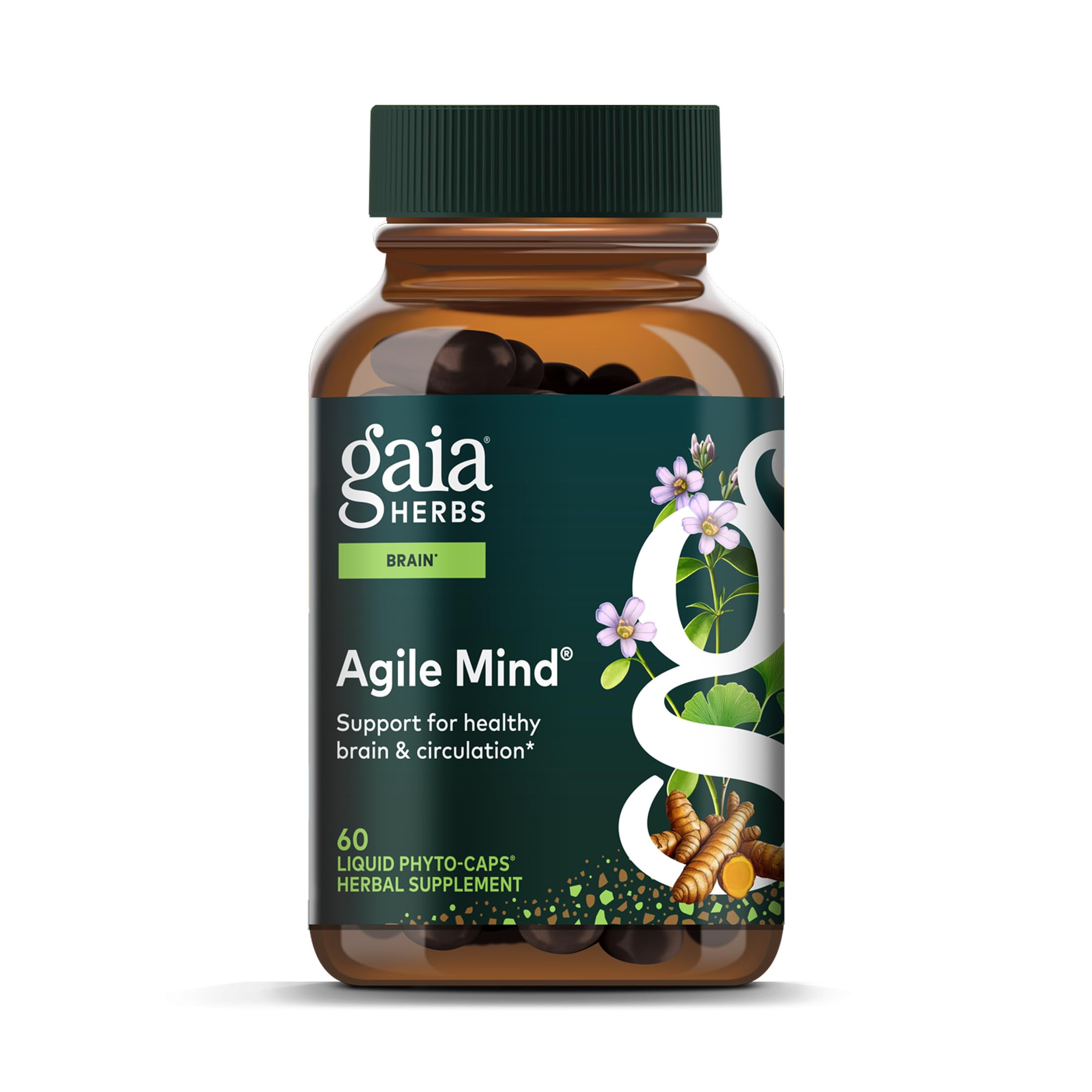 Gaia Herbs Agile Mind, botella-vertido: apoyo suave para la concentración diaria.