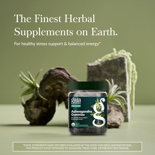 Gaia Herbs Ashwagandha Gummies botella de 45 cuentas sabor natural