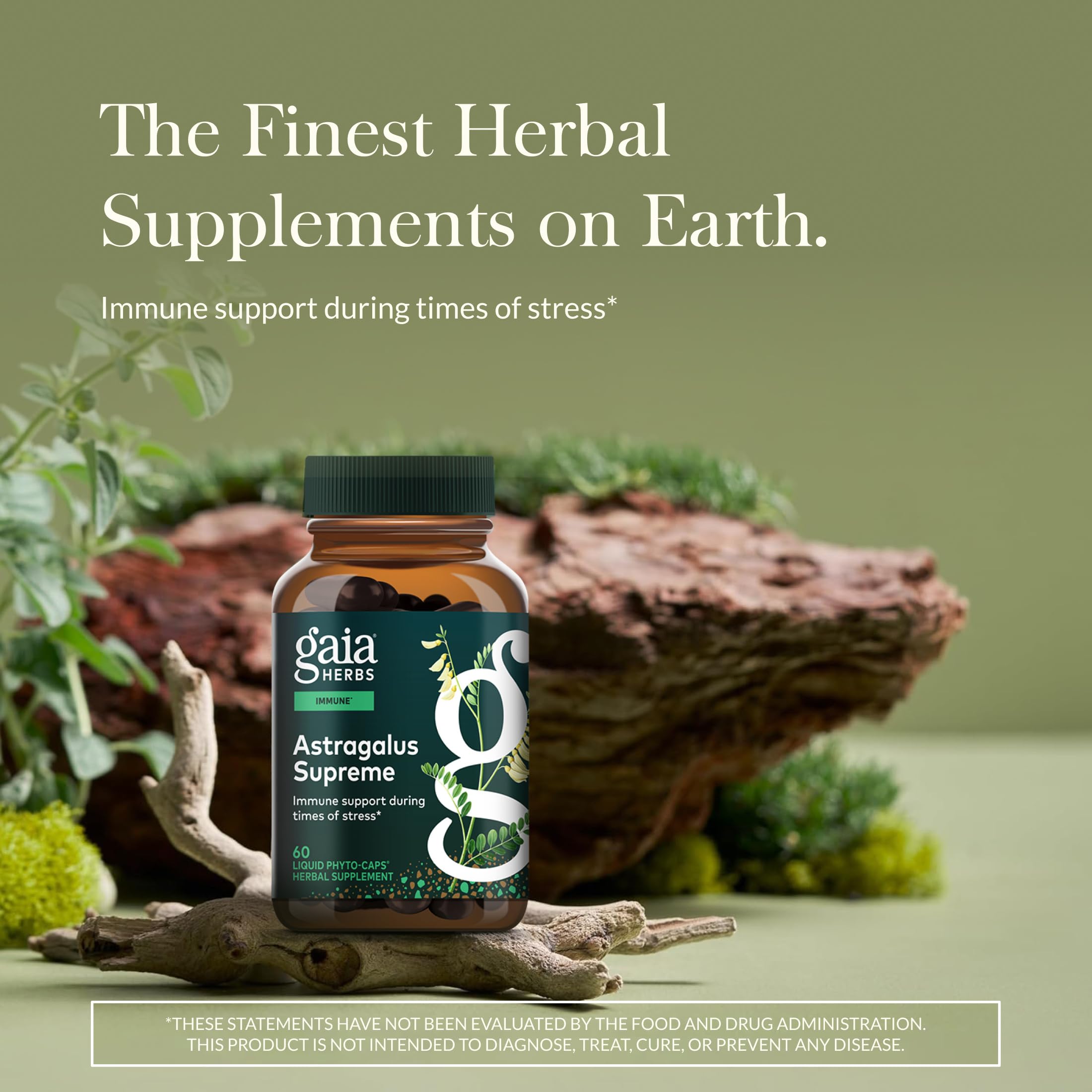 Gaia Herbs Astragalus Supreme: etiqueta detallada con lista de ingredientes vegetales.