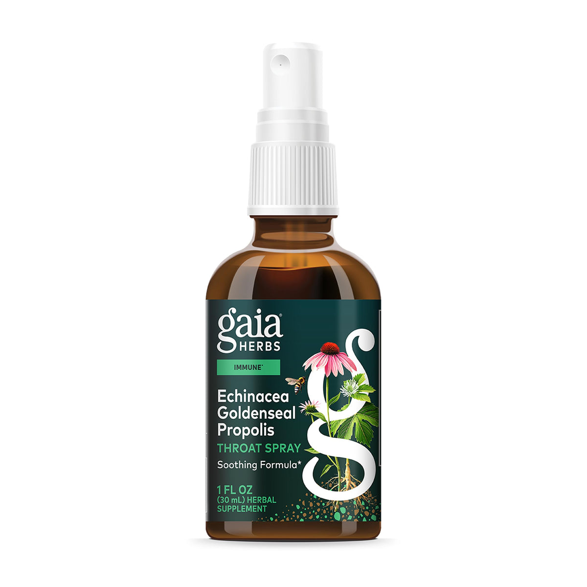 Gaia Herbs spray garganta: botella-vertido para aplicación suave.
