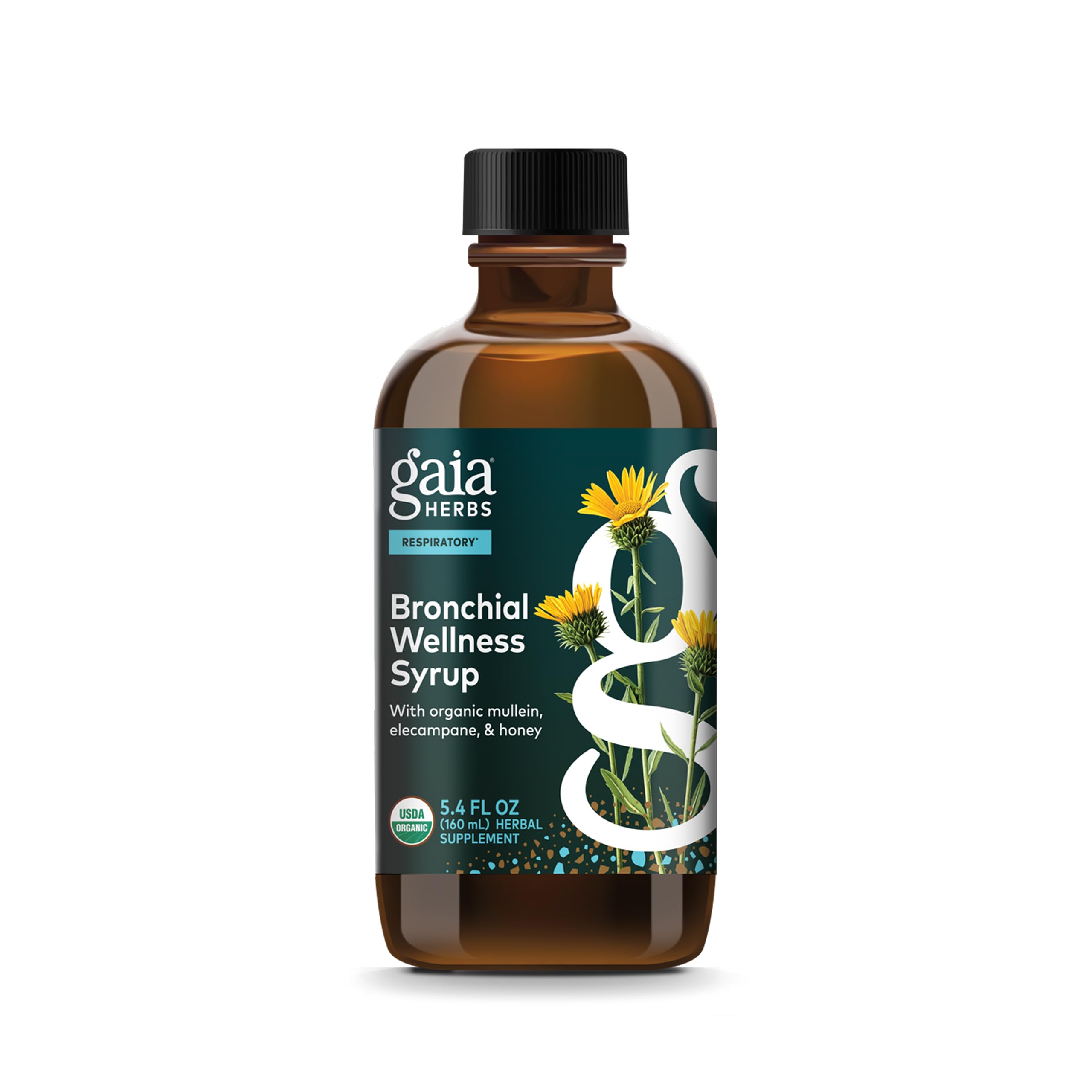 Gaia Herbs Bronquial Bienestar: frasco jarabe para apoyo suave de las vías respiratorias.
