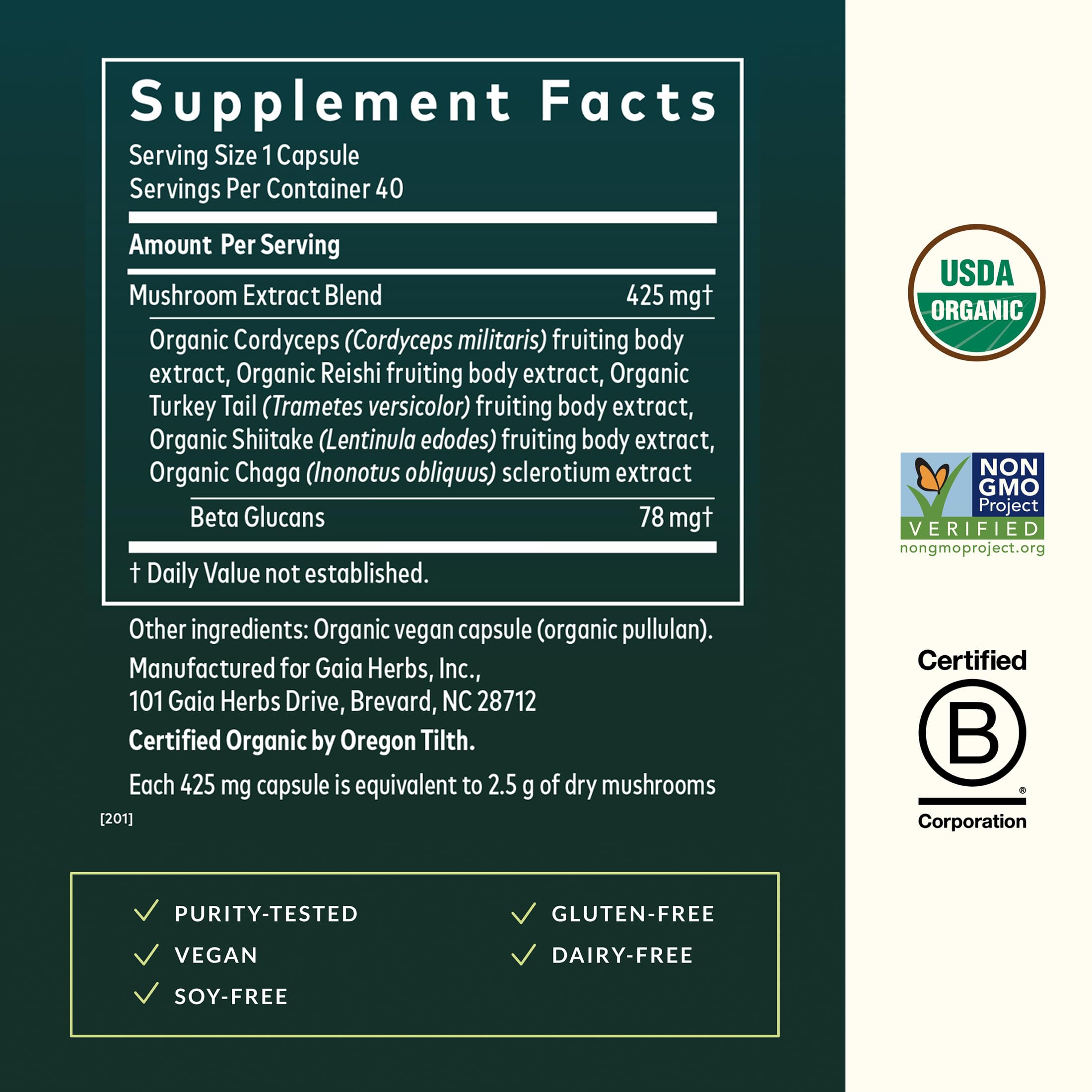 Gaia Herbs Cordyceps cápsula, enfoque cercano para energía diaria.