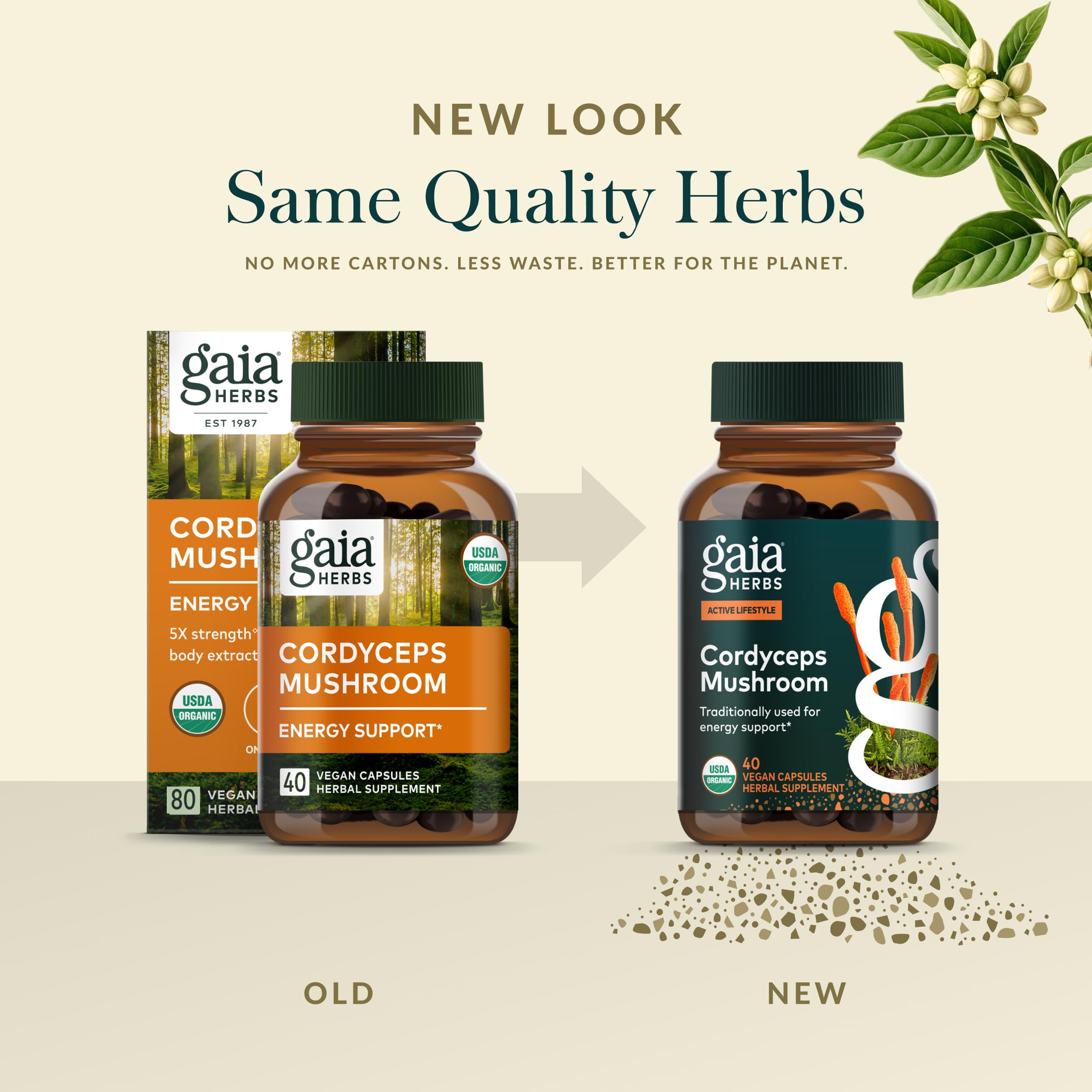 Ingredientes orgánicos del Cordyceps de Gaia Herbs, cultivo cuidadoso.