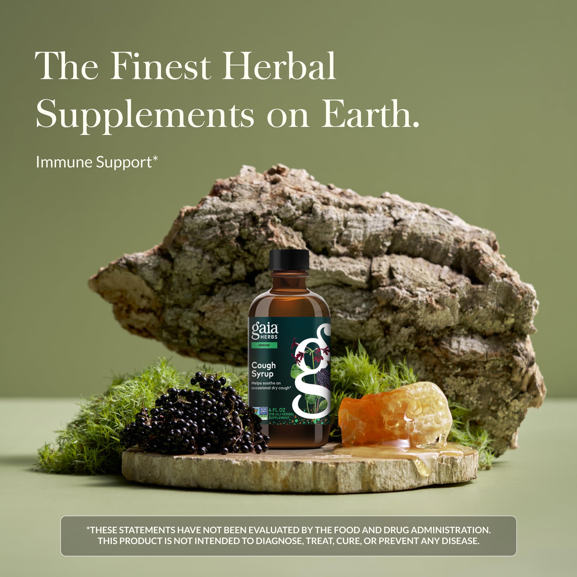 Gaia Herbs Cough Syrup etiqueta: información clara y natural sin colorantes artificiales