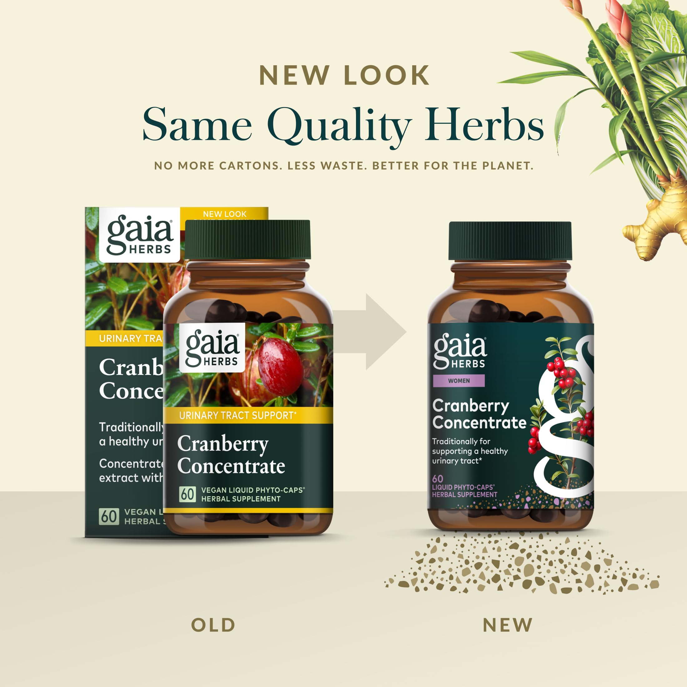 Gaia Herbs Cranberry Concentrate caja de presentación para comprador consciente.