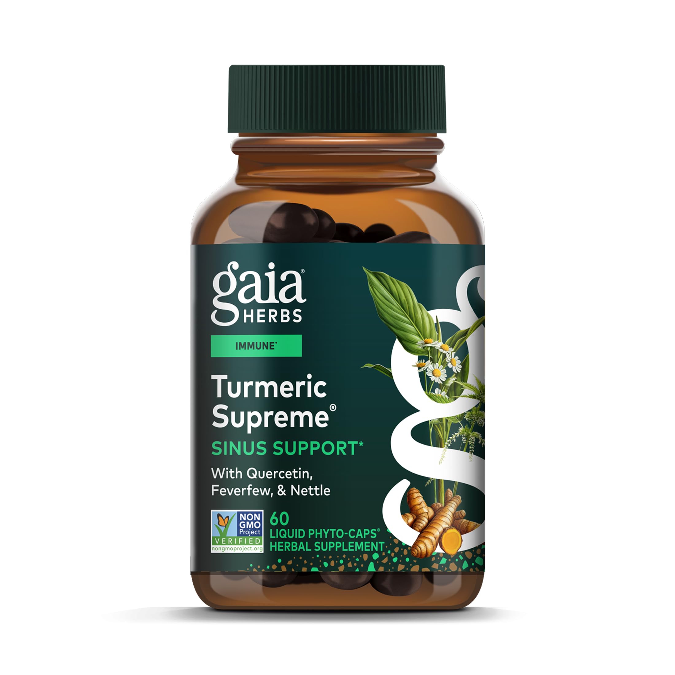 Gaia Herbs Curcuma Supremo Sinusal - botella con curcuminoides para apoyo nasal
