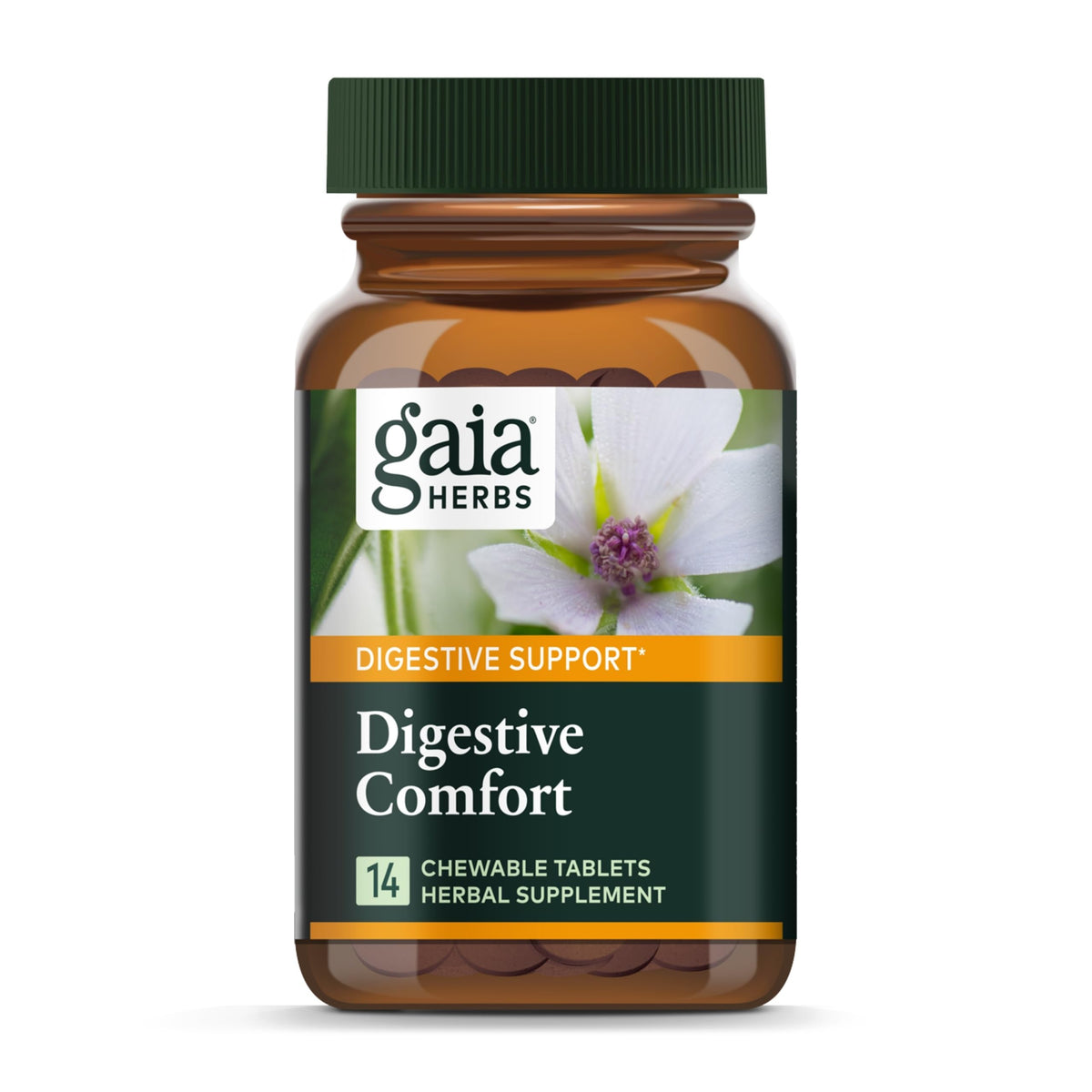 Gaia Herbs Digestive Comfort: tabletas masticables para alivio ocasional de malestares digestivos.