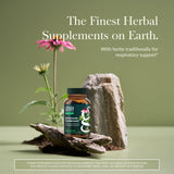 Gaia Herbs Echinacea Goldenseal, etiqueta frontal, información clara sobre ingredientes herbales.