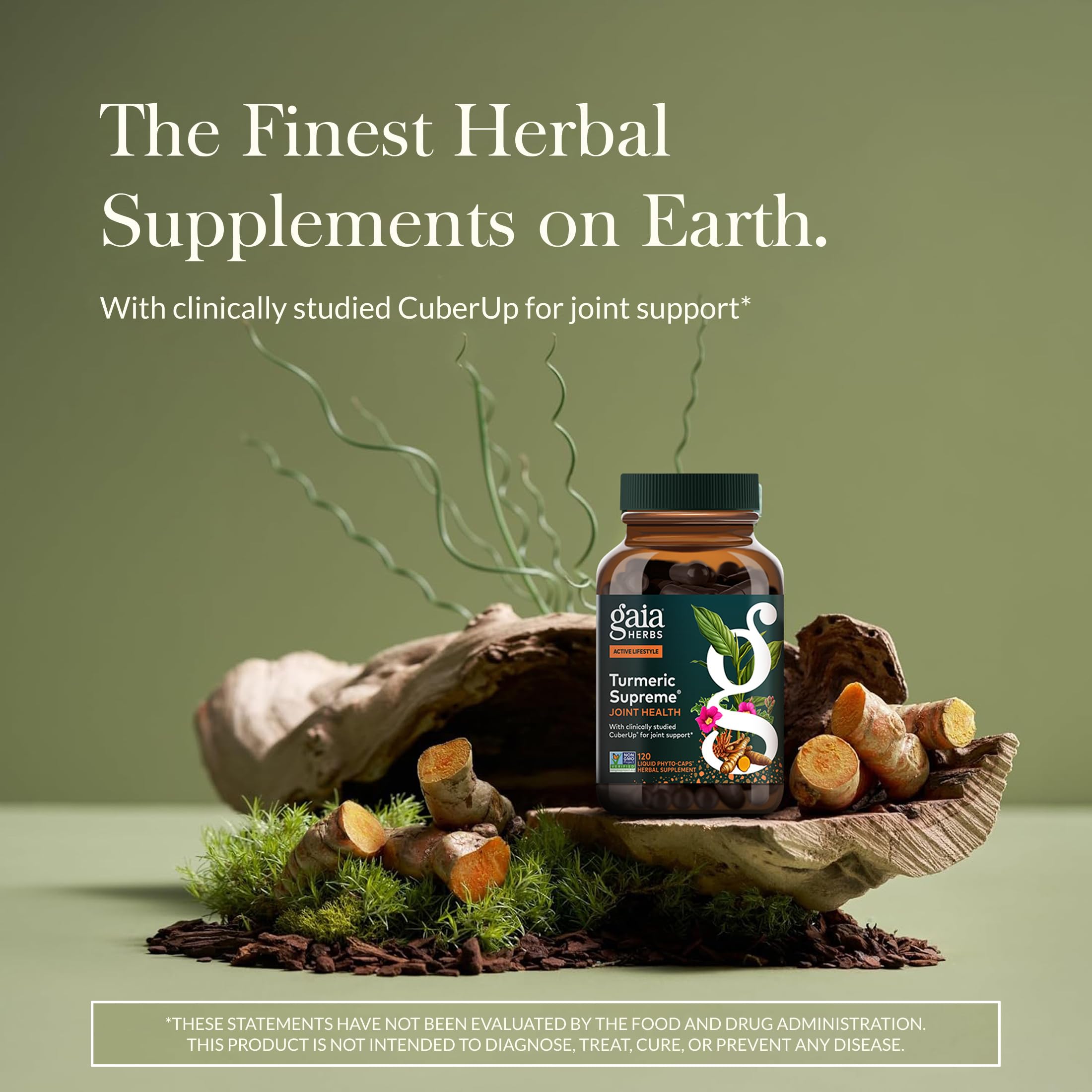 Etiqueta Gaia Herbs Curcuma Supreme en frasco para uso diario
