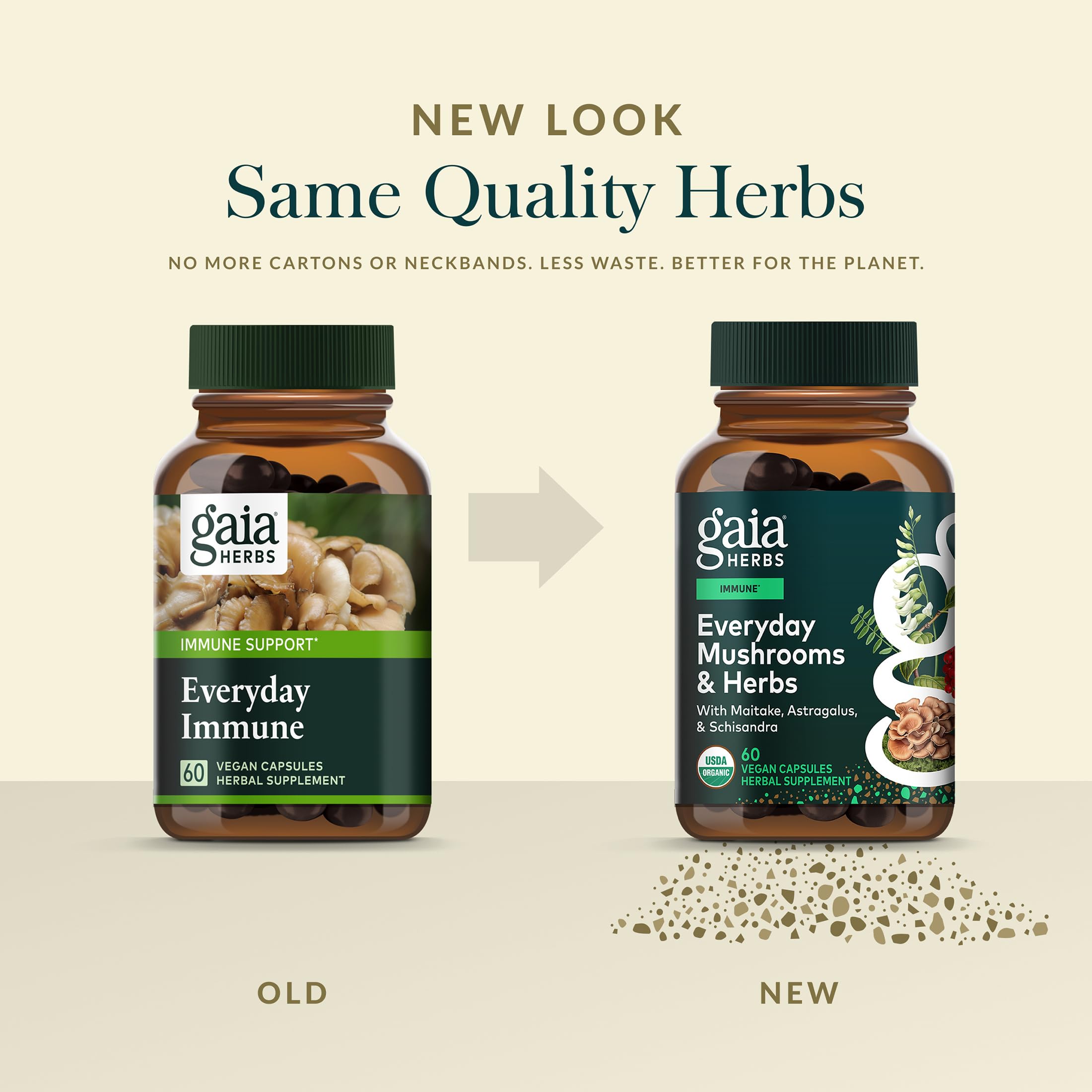 Gaia Herbs Everyday Immune caja abierta, acceso rápido a las cápsulas veganas