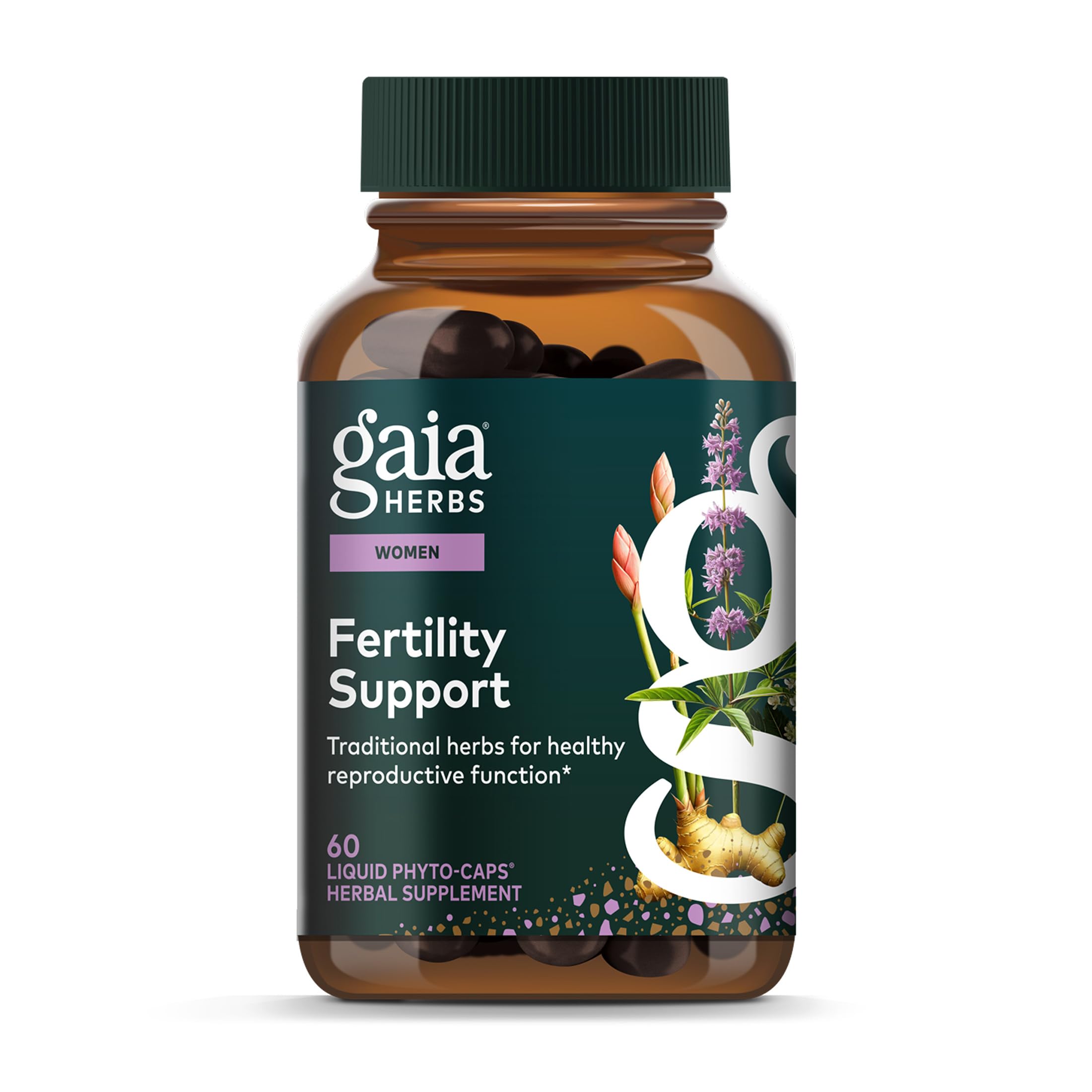 Gaia Herbs Apoyo a la Fertilidad: botella con cápsulas vegetales.