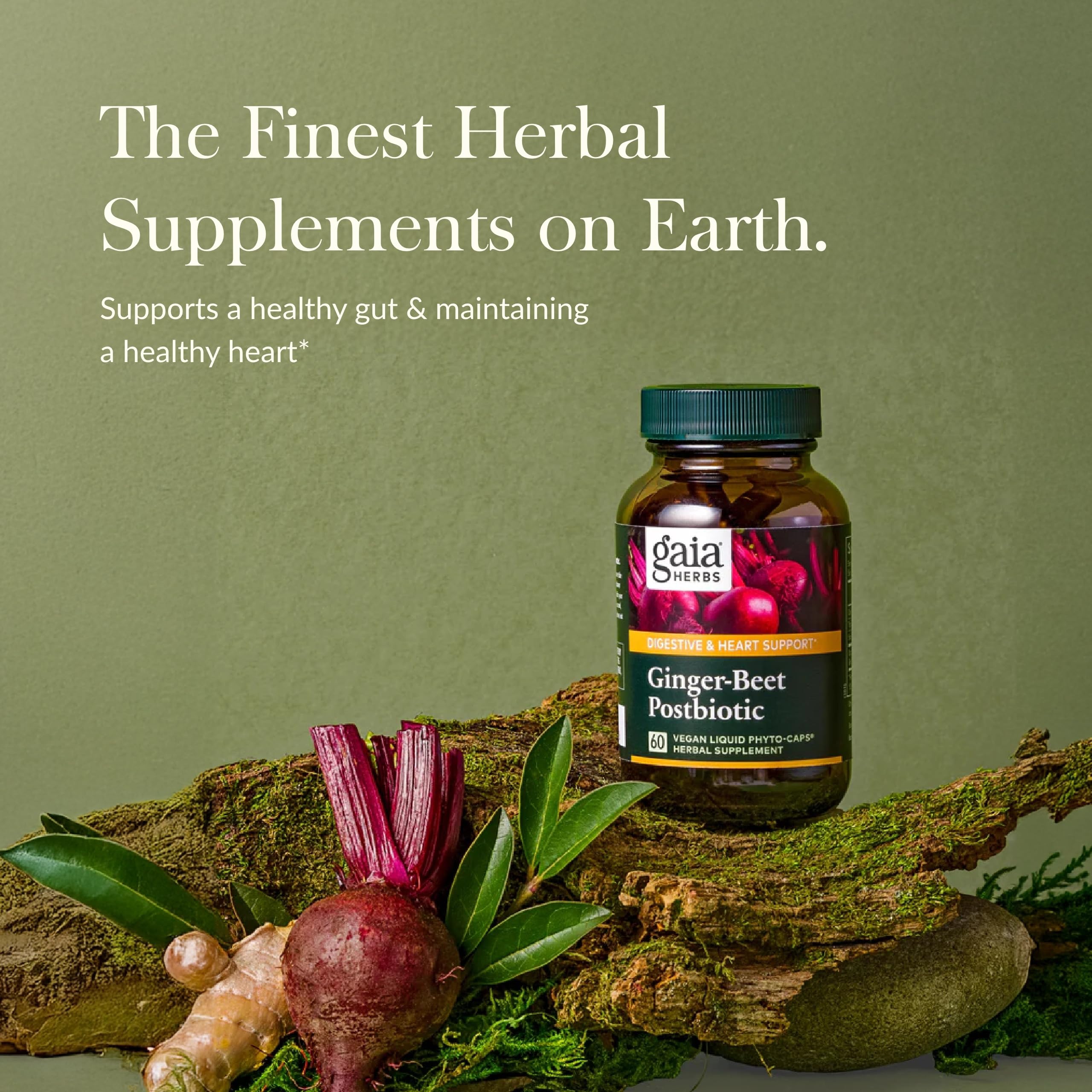 Gaia Herbs Ginger-Beet Postbiotic: etiqueta clara y confiable en el envase