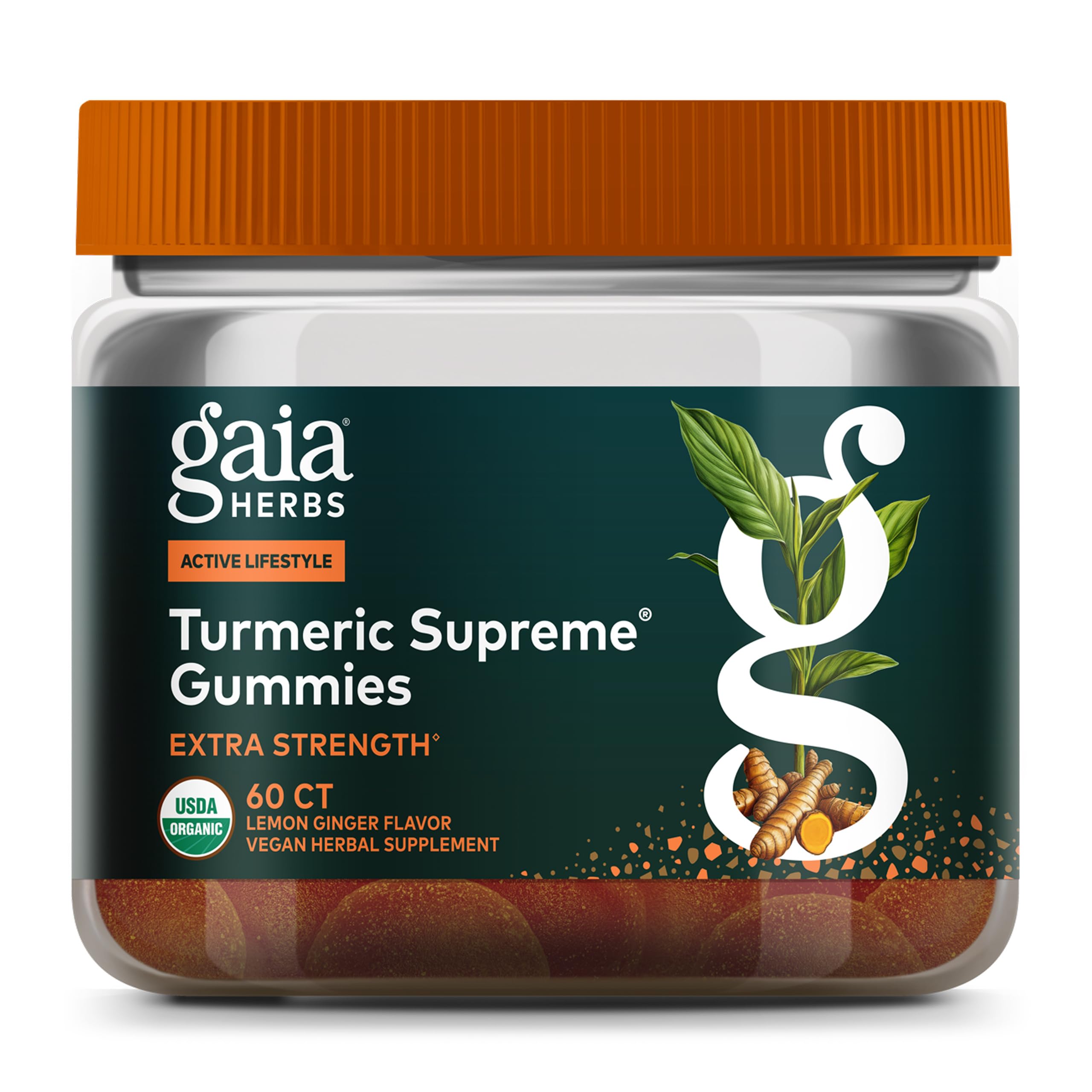 Gaia Herbs Turmeric Supreme Gummies: empaque compacto para uso diario y estilo de vida activo