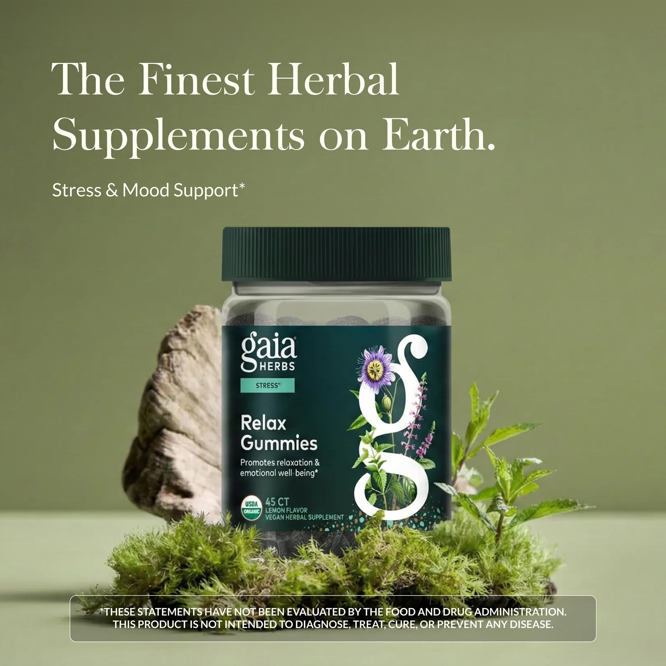 Gaia Herbs gomitas relajantes con pasiflora para relajación suave.