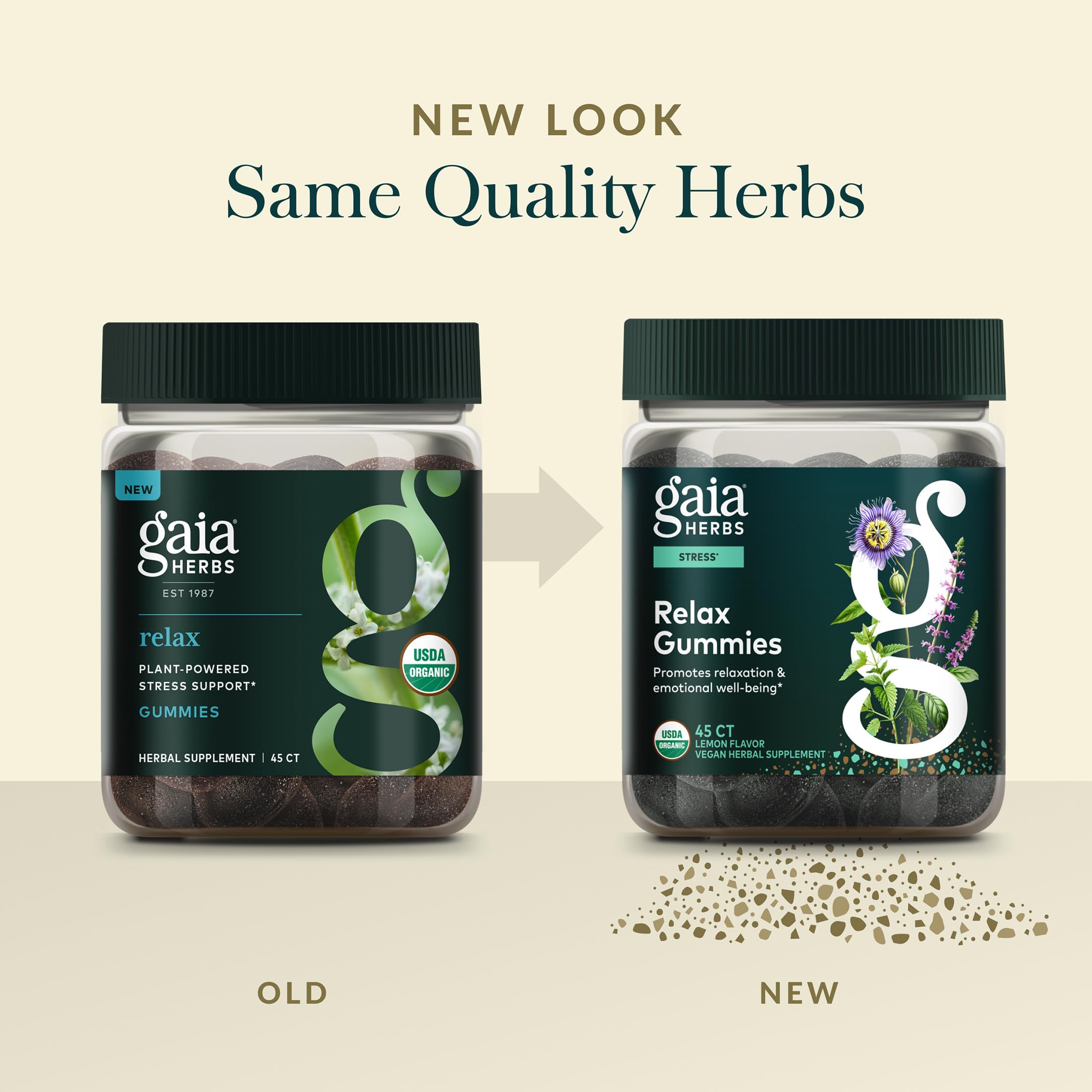 Gaia Herbs gomitas relajantes sabor fruta orgánica para disfrutar.