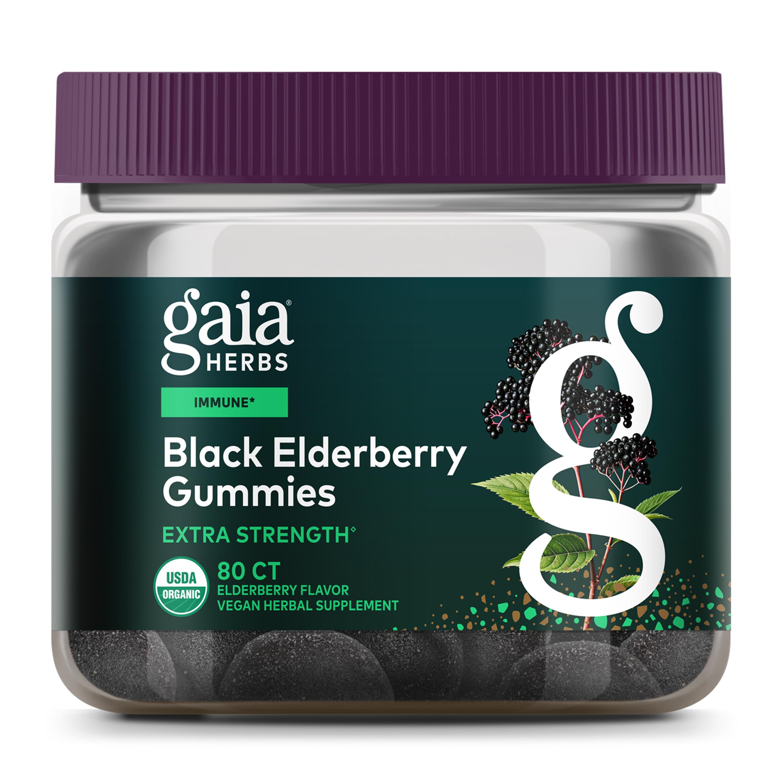 Gaia Herbs Gomitas Sauco Negro, frasco, apoyo al sistema inmune.