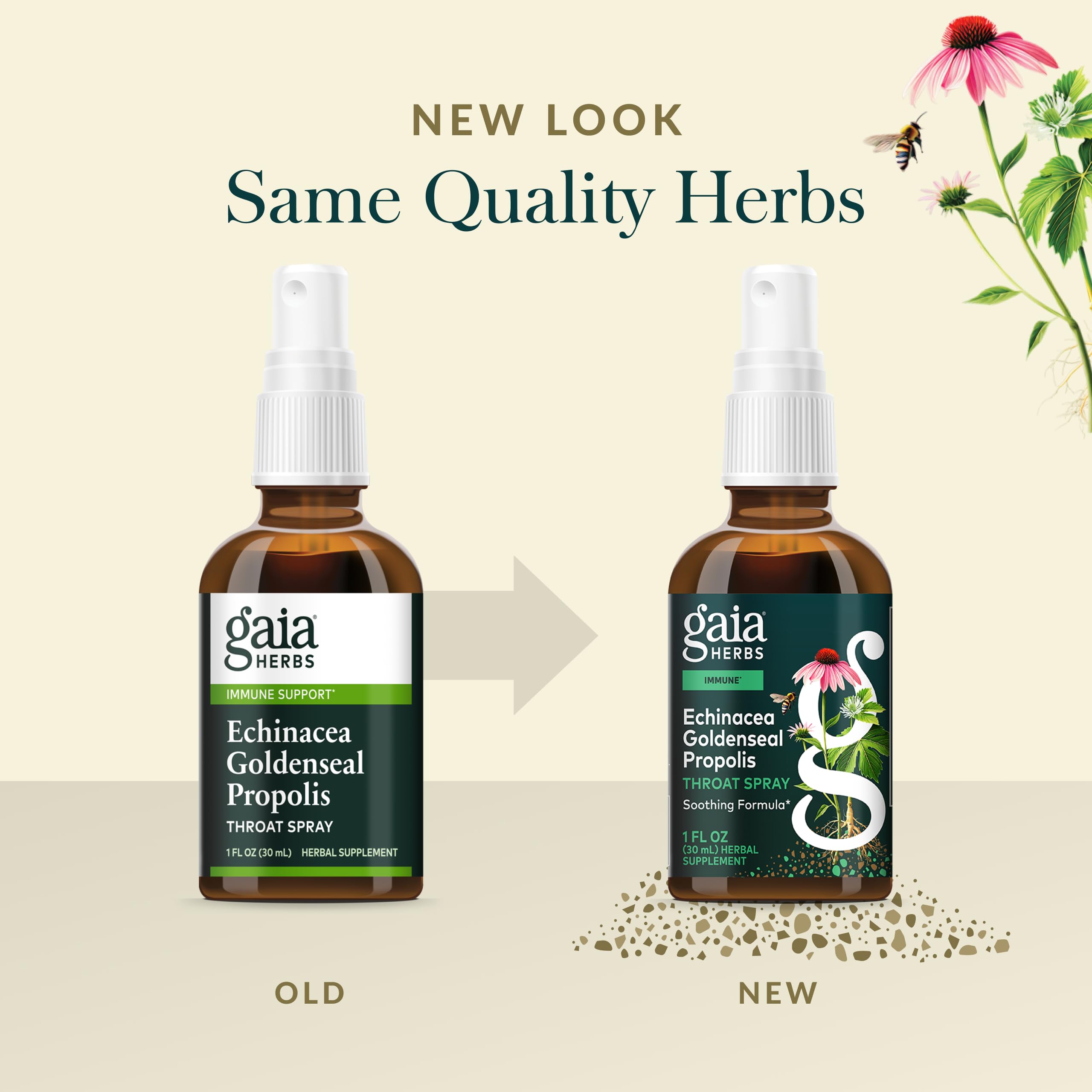 Gaia Herbs spray garganta: regaliz, tomillo y menta para aroma.