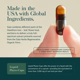 Gaia Herbs Hawthorn Supreme, ingredientes transparantes, muestra fuentes orgánicas certificadas y sostenibles.