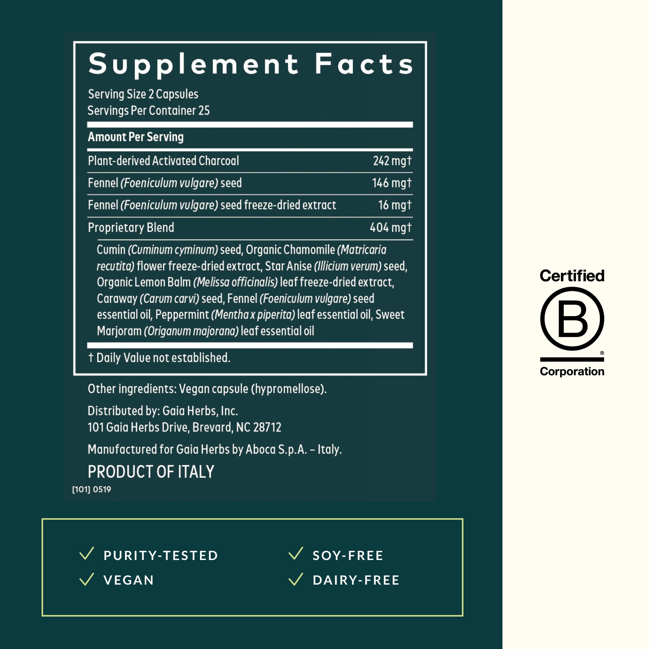Gaia Herbs Hinojo y Manzanilla, capsulas para confort digestivo diario