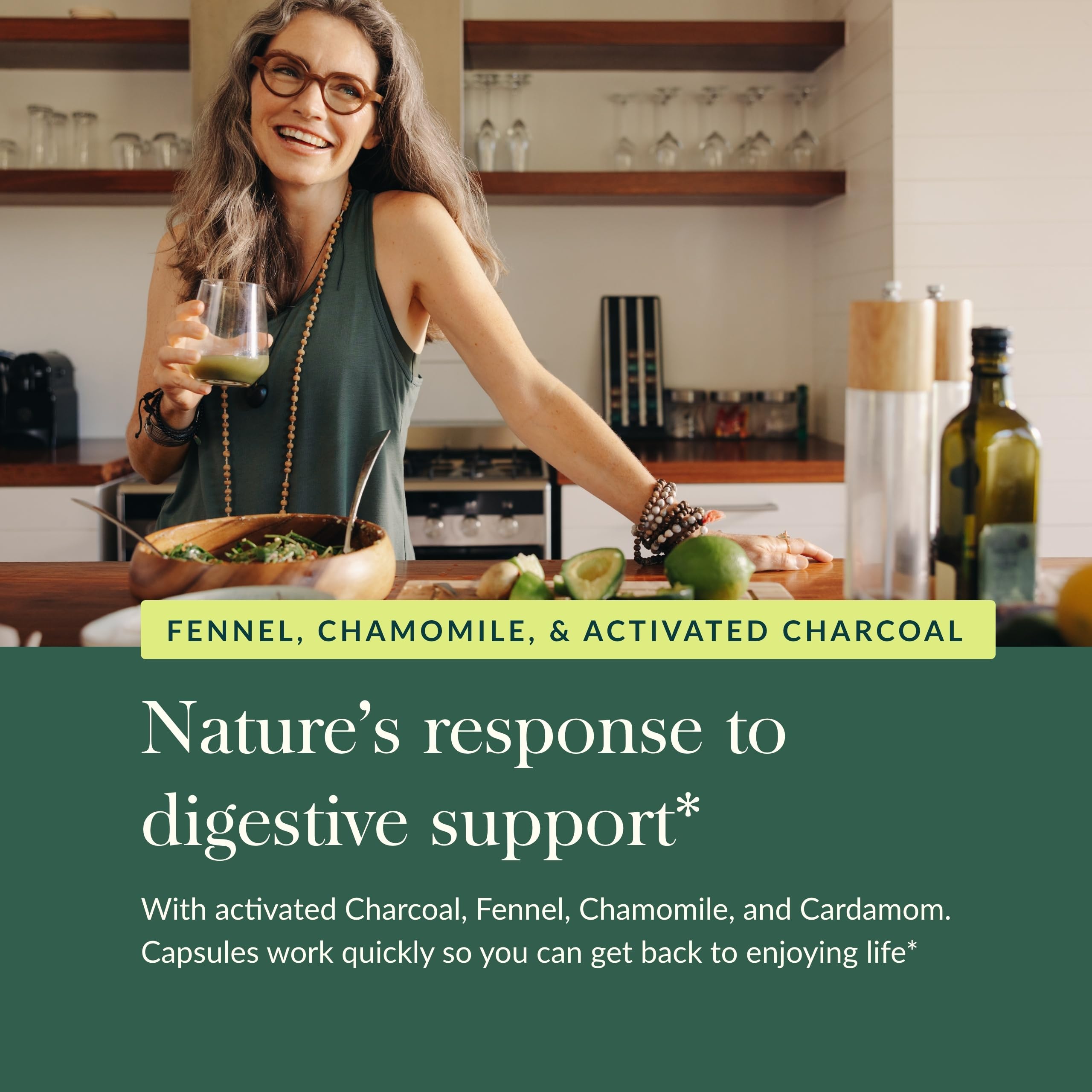 Gaia Herbs Carbon Activado, capsulas para alivio ocasional de gases