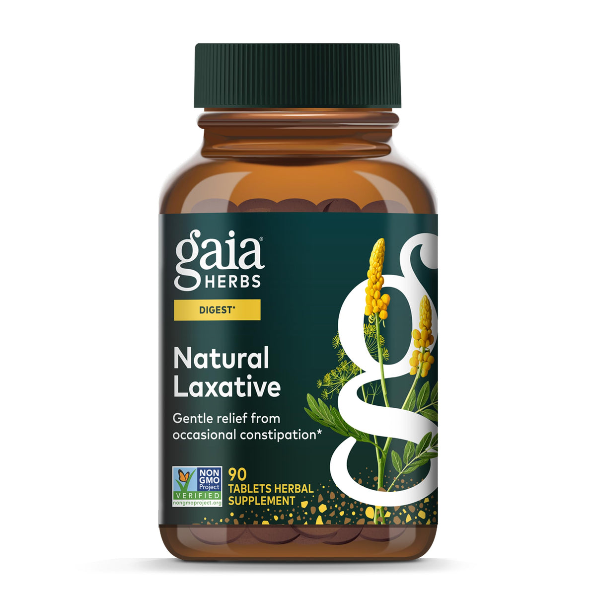 Gaia Herbs Laxante Natural, frasco de 90 tabletas, para apoyo suave al tránsito ocasional