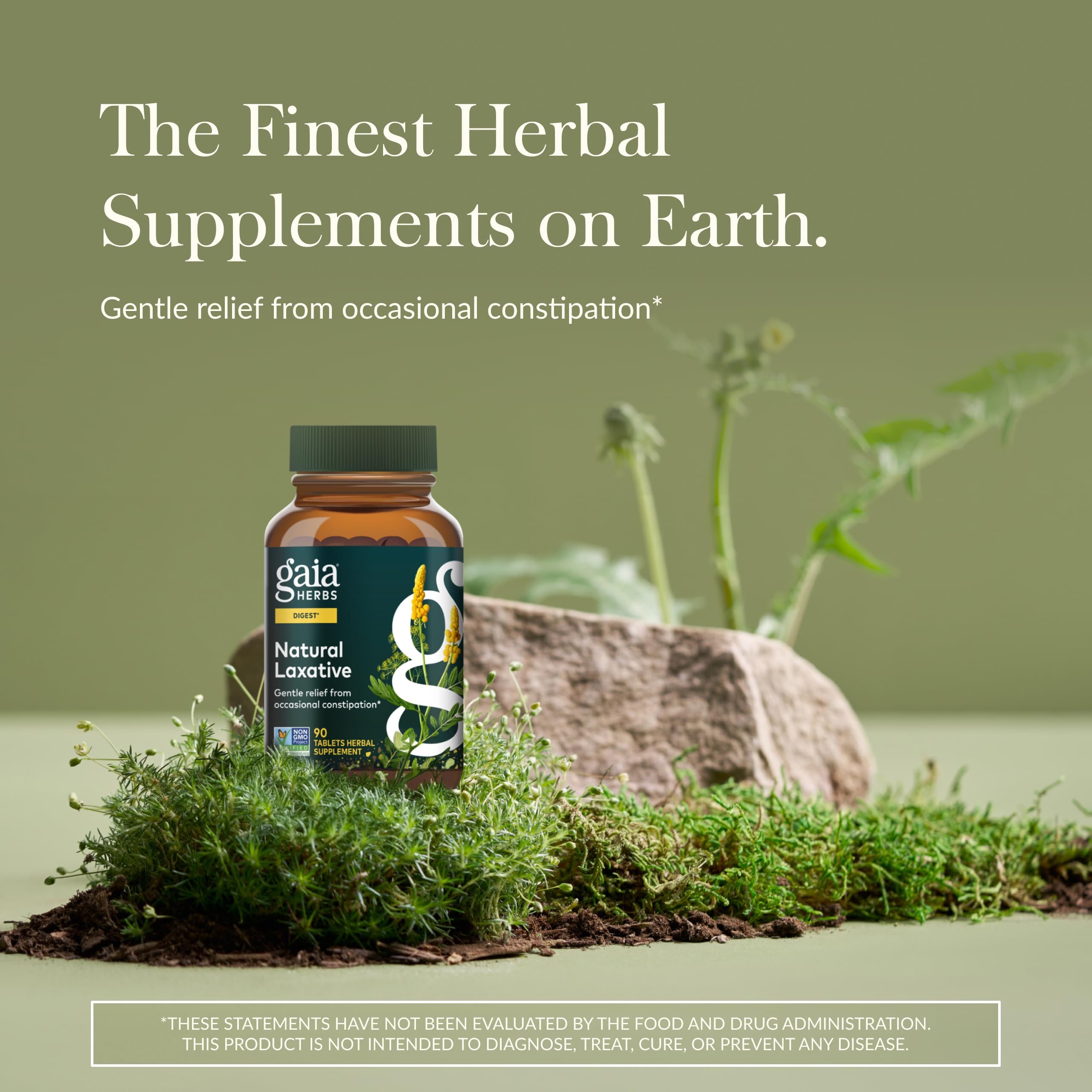Tabletas Gaia Herbs Laxante Natural en primer plano para uso nocturno suave