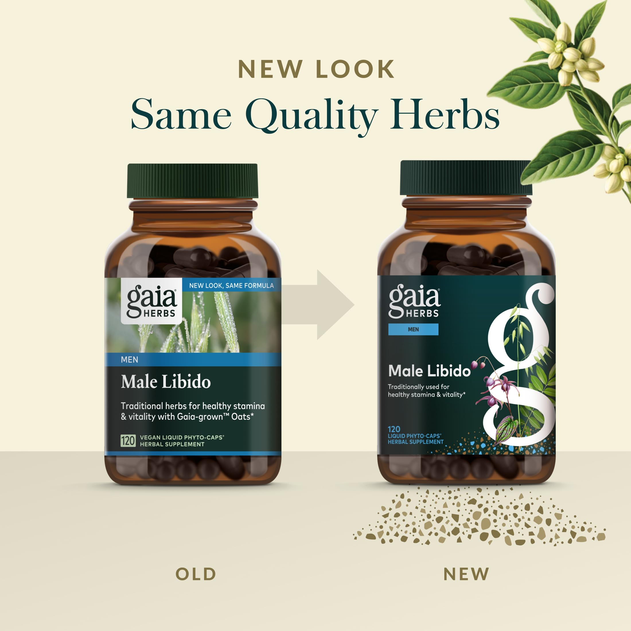 Gaia Herbs Libido Masculino, envase de presentación para compra conveniente.