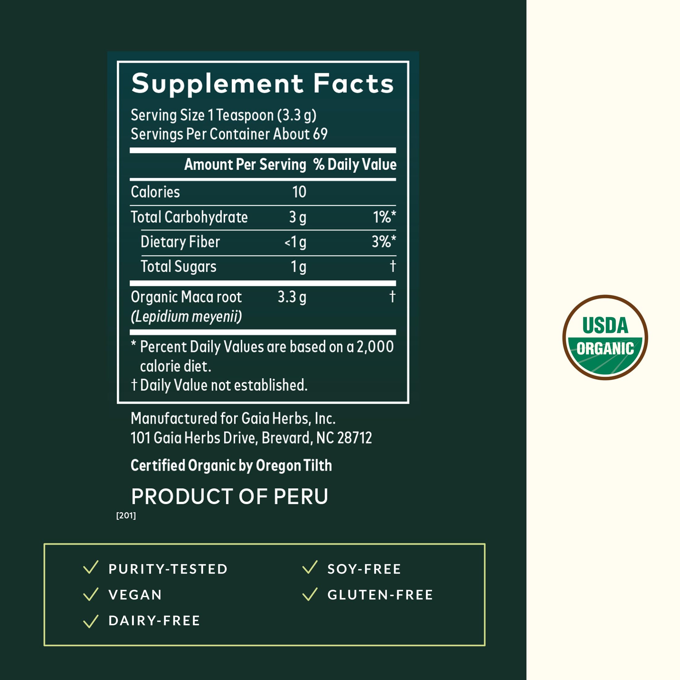 Gaia Herbs Maca en polvo, se disuelve bien en bebidas.