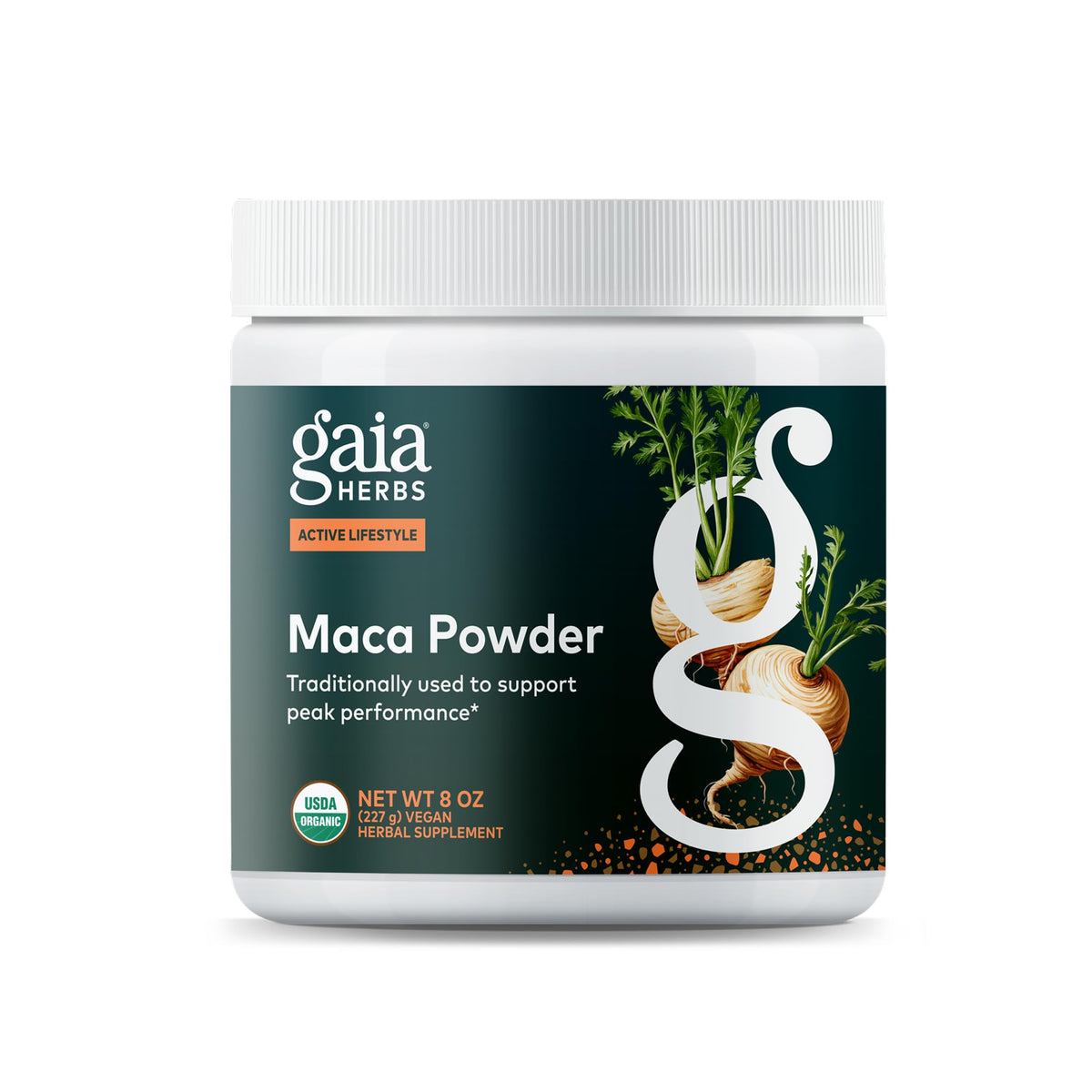 Gaia Herbs Maca en polvo, envase 8 oz, energía diaria potencial.