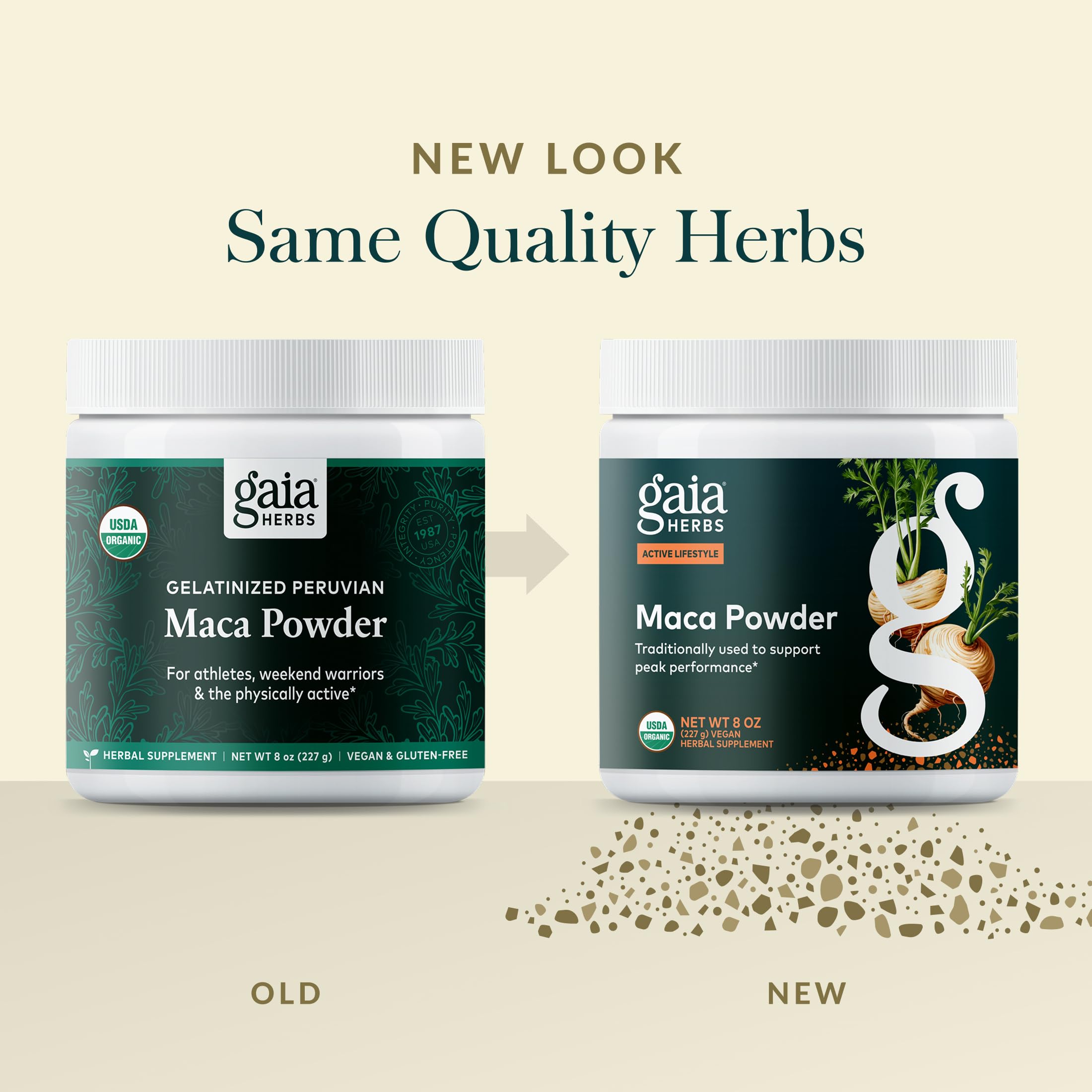 Gaia Herbs Maca en polvo, certificado orgánico USDA para tranquilidad.