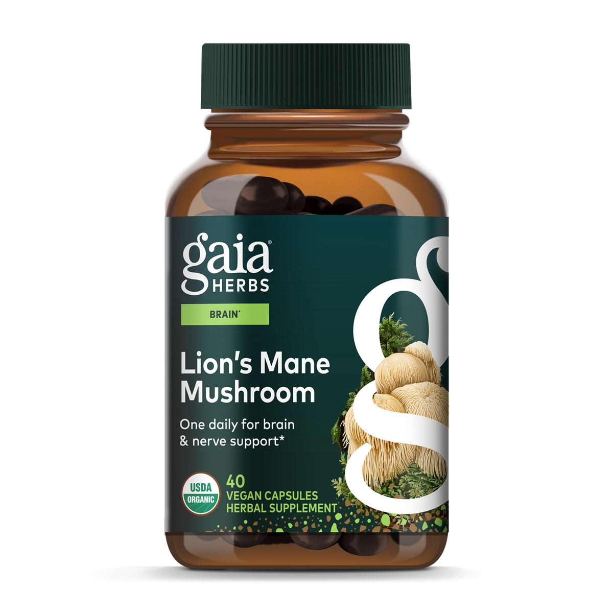 Gaia Herbs Melena de León, cápsulas en frasco para apoyo a la salud cerebral