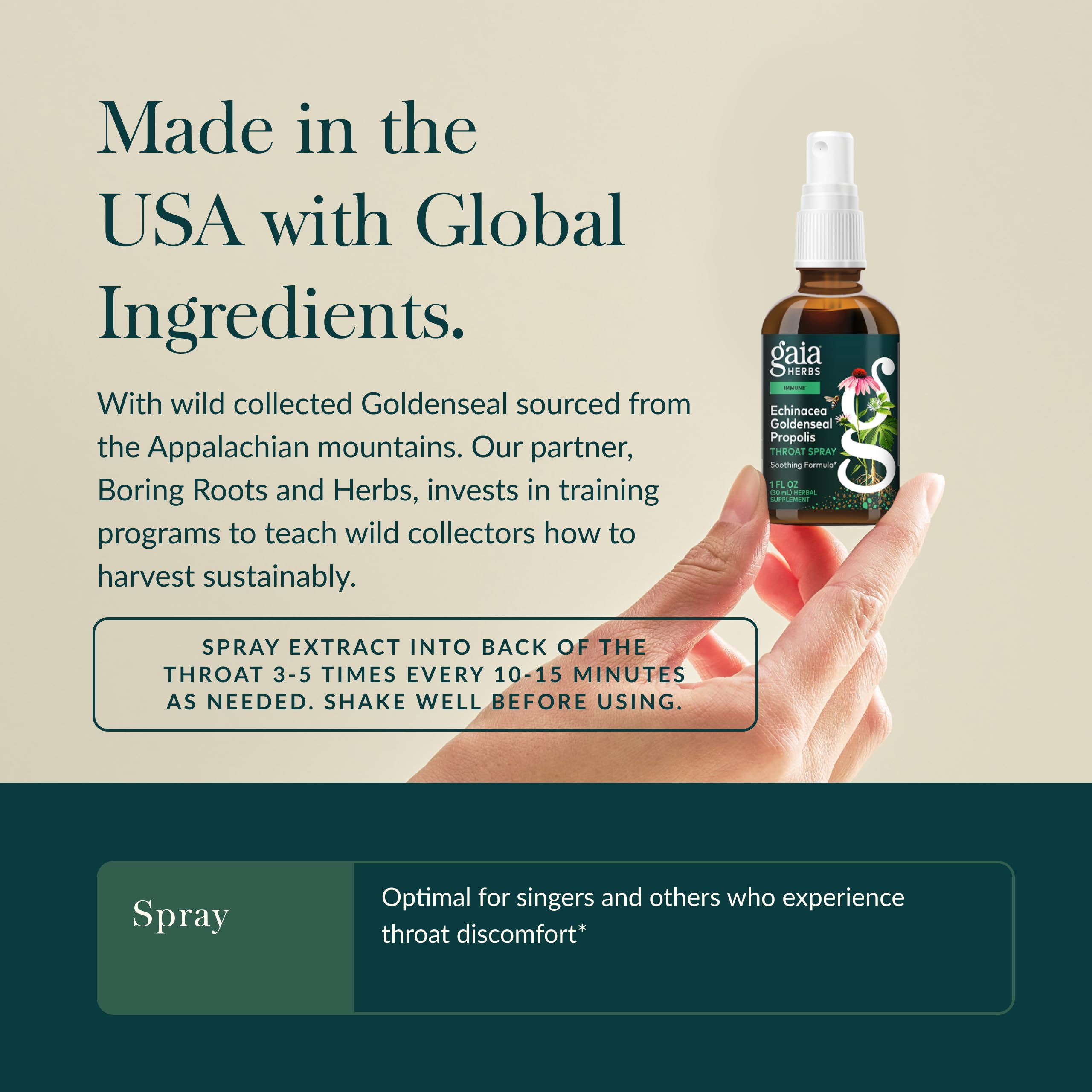 Gaia Herbs spray garganta: mezcla herbal para confort suave.